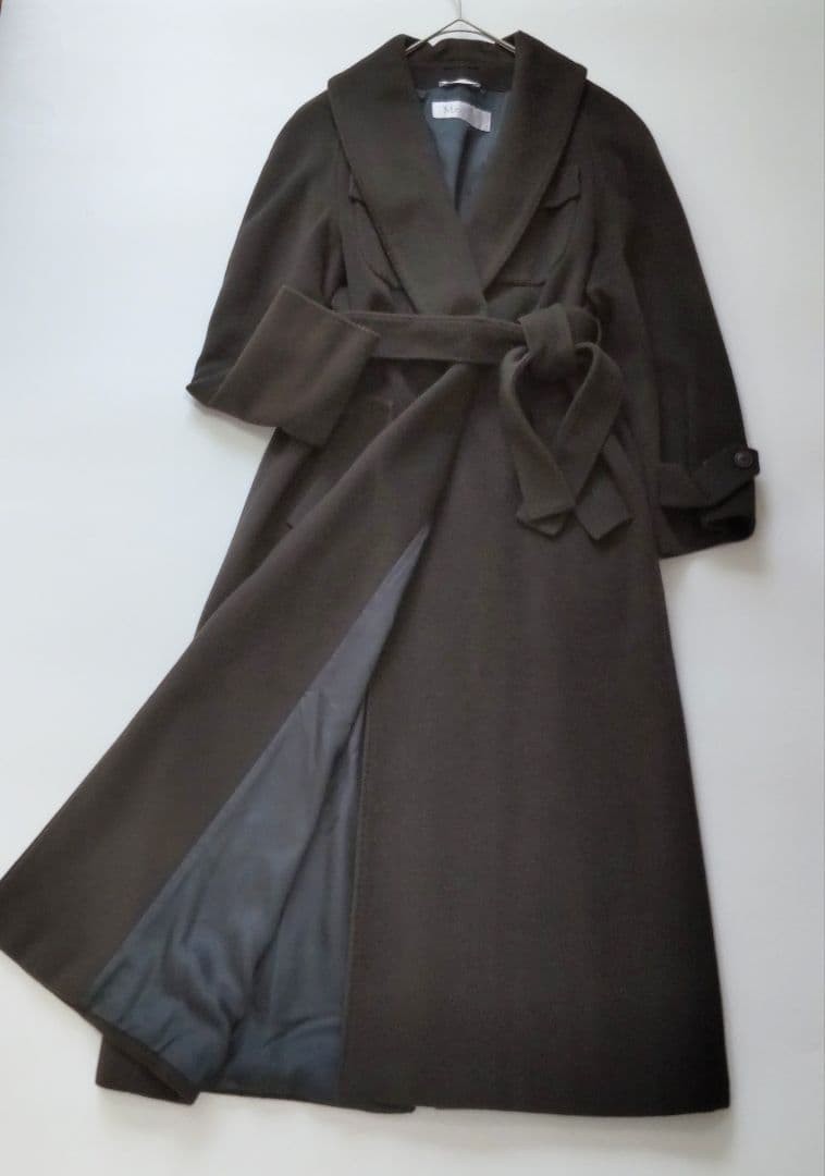 Max Mara Cashmere Blend Belted Maxi Coat Dark Green Size 40 from Japan