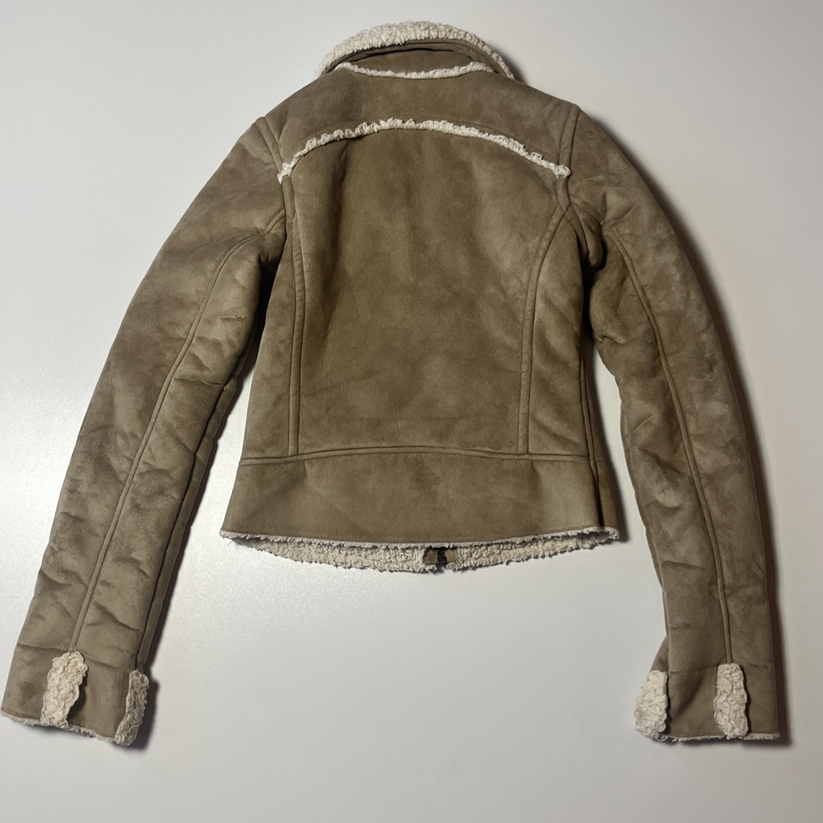 Big Chill Sherpa Lined Faux Suede Jacket Size S Tan Short Aviator Style Coat