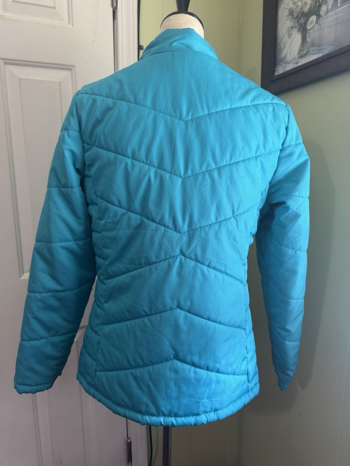 Faded Glory Full Zip Quilted Puffer Women’s Aqua Falls Jacket Size M