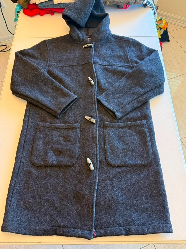 Woolrich Women’s Wool Toggle Duffle Coat Hooded Charcoal Gray Size Small