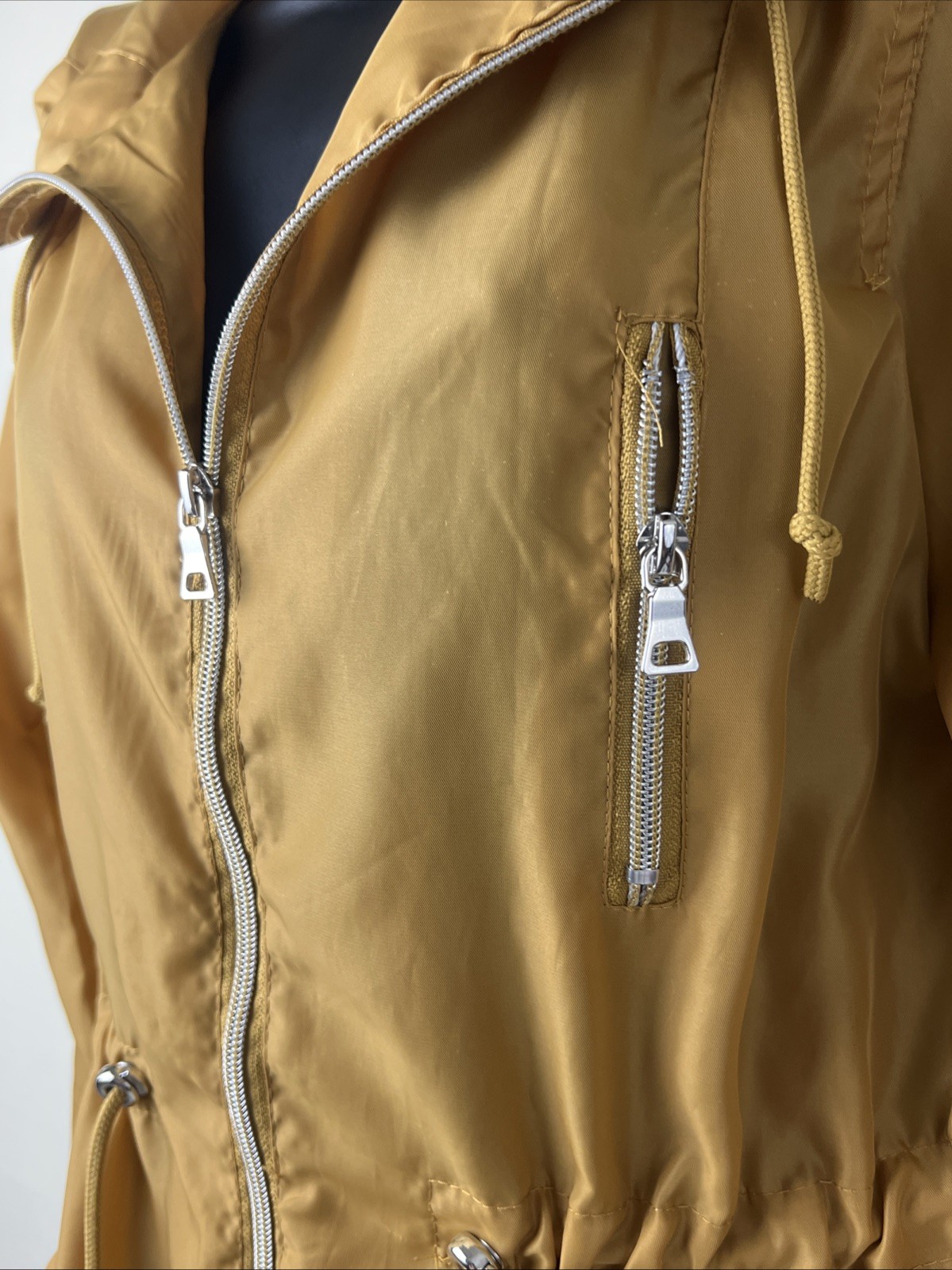 Ambiance Jacket Womens Sz S Yellow Snap Button Full Zip Coat Cargo Outerwear