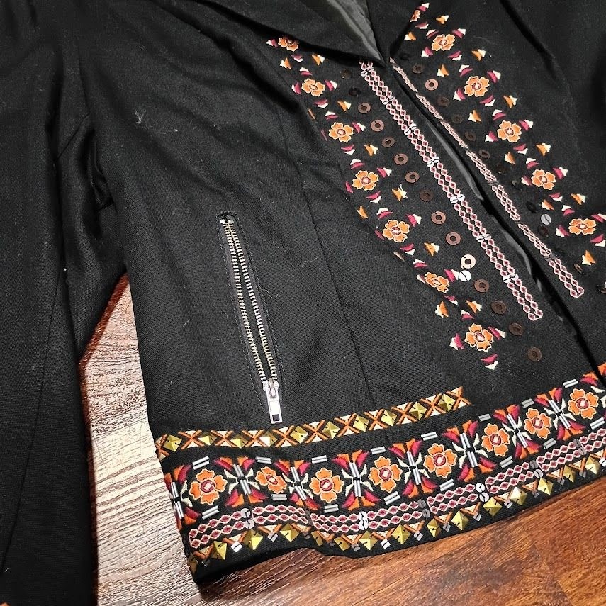INC International Concepts Womens Embroidered Black Jacket 3X Cotton Polyester