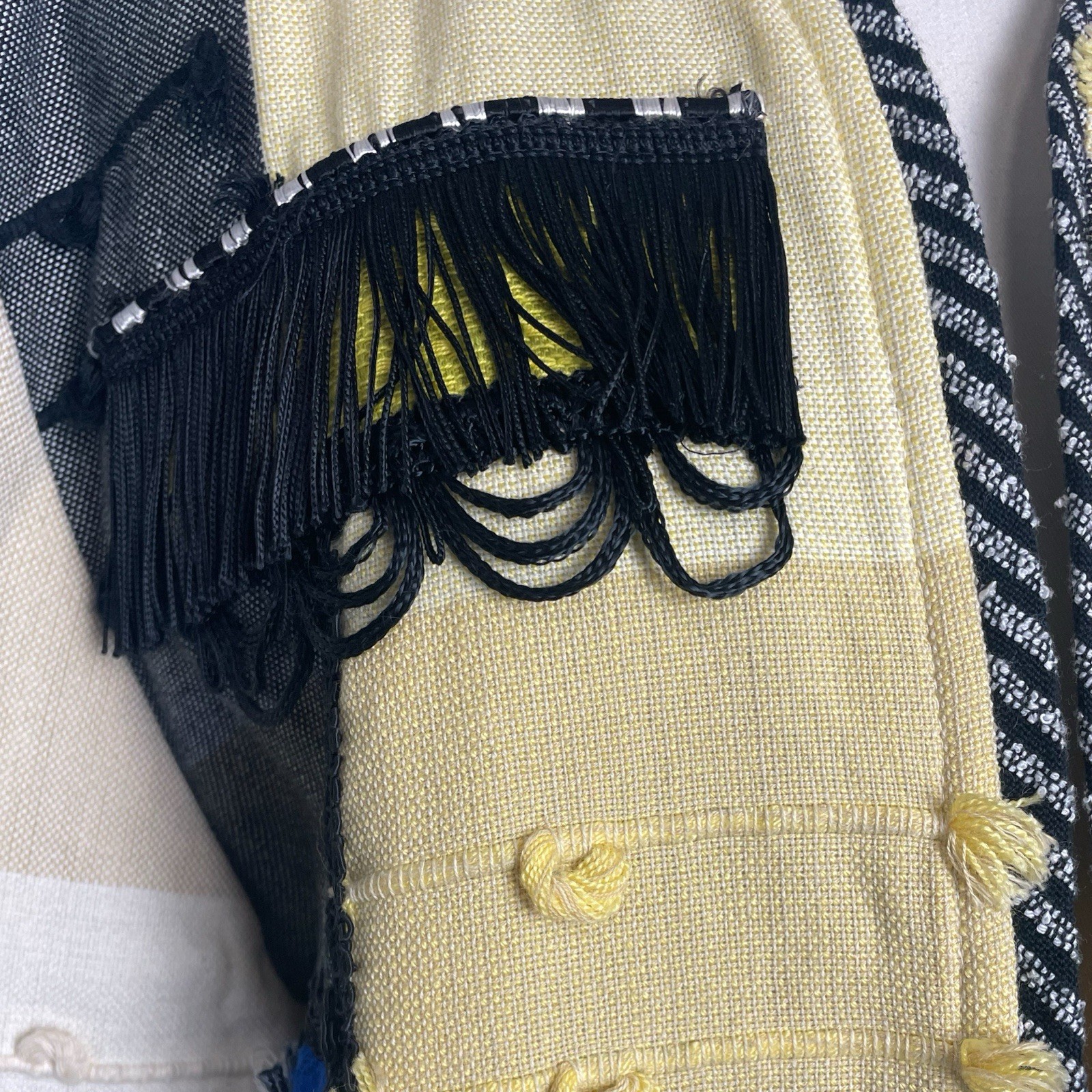 Vintage 80s/90s Crystal Patchwork fringe handwoven textured jacket art to wear M