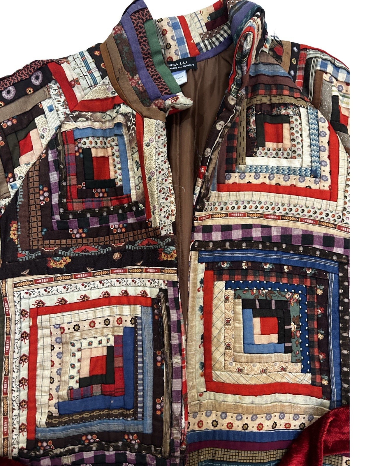 Handcrafted Vintage Log Cabin Quilt Up Cycled Long Coat Size Large NEW!!!