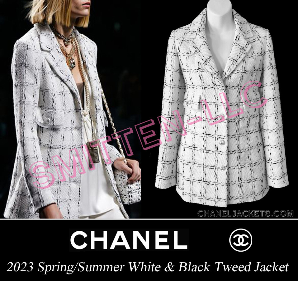 $8,450 CHANEL 23S White & Black Plaid Tweed JACKET * FR 36 /US 2 ~ NEW