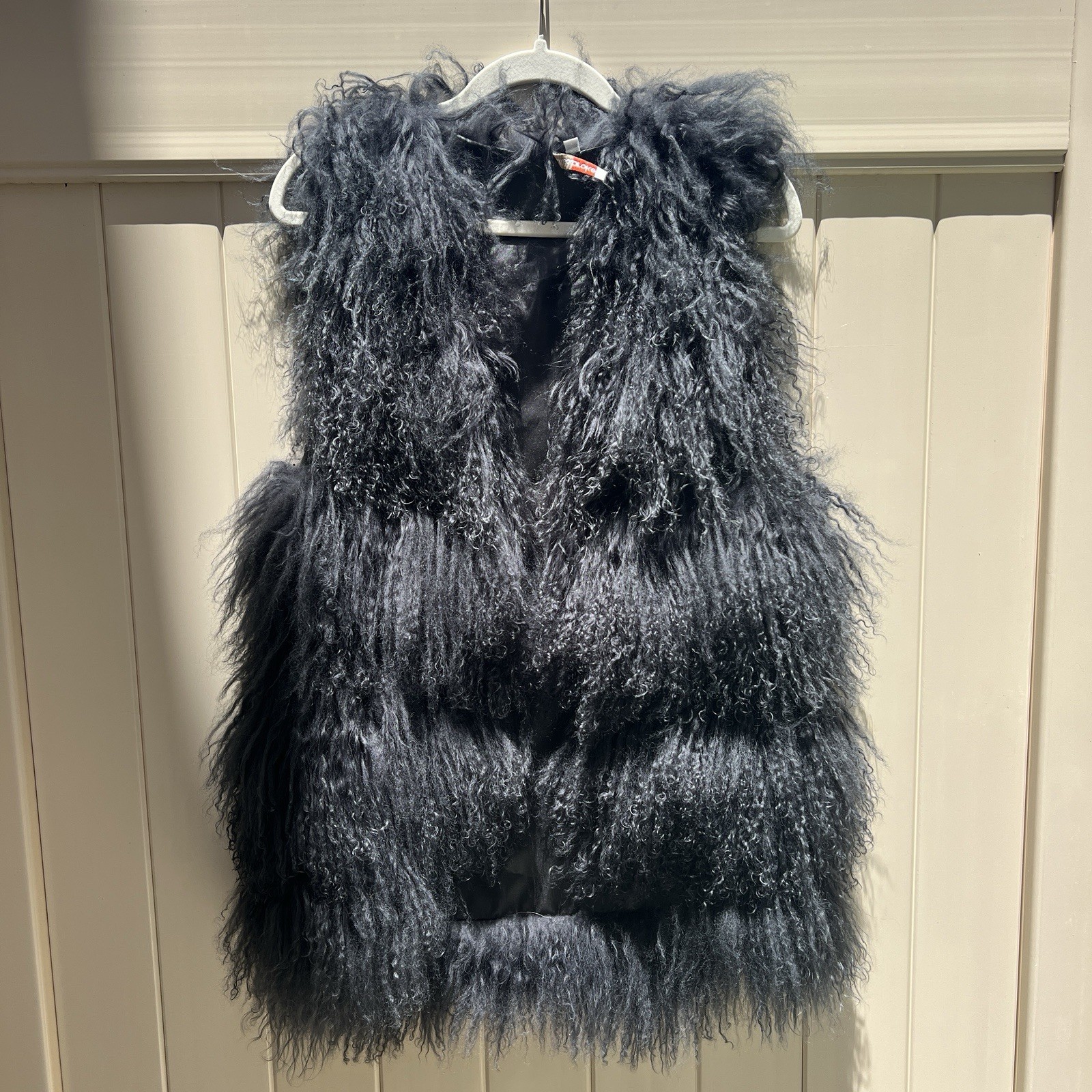 Vintage Genuine Mongolian Fur Young Fabulous & Broke charcoal Shaggy Vest jacket