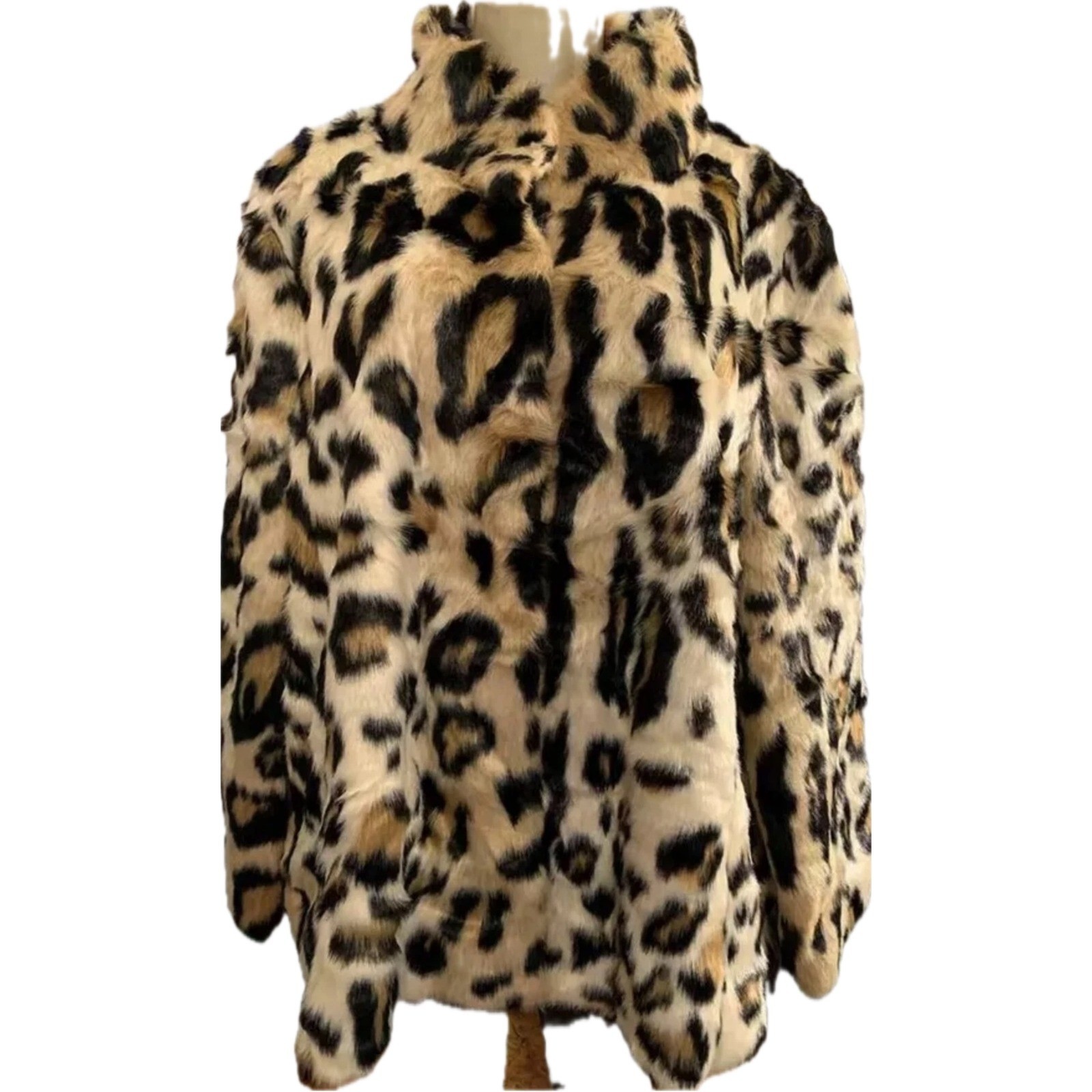 Donna Salyers Fabulous Fur 22/24 Leopard Print Faux Fur Coat Stand -Up Collar