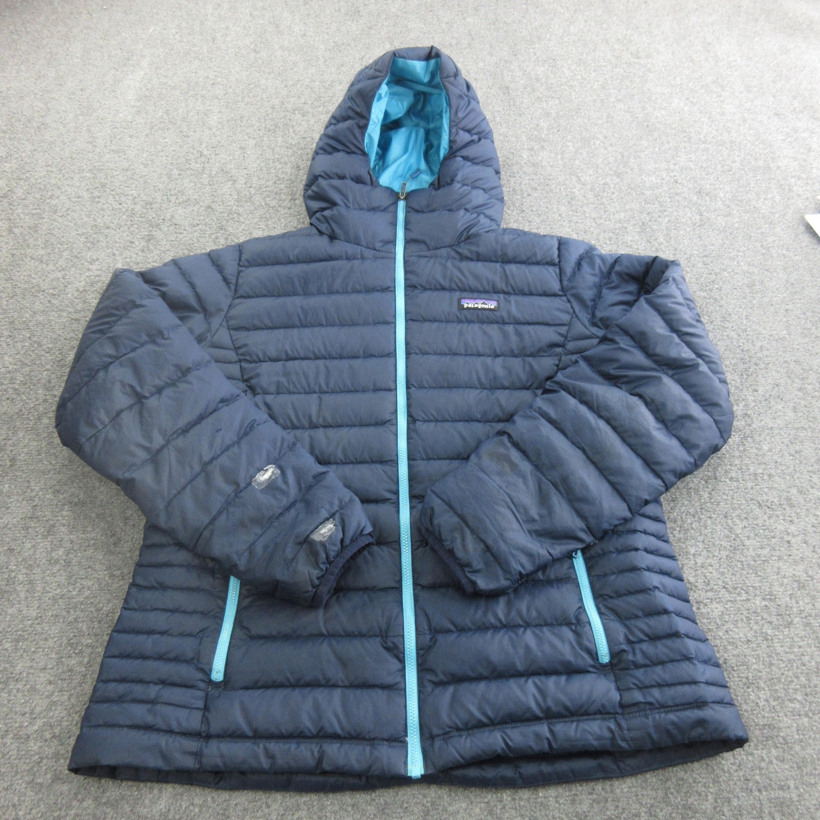 Patagonia Jacket Womens XL Blue Hooded Puffer Quilted Full Zip Warm Insulated