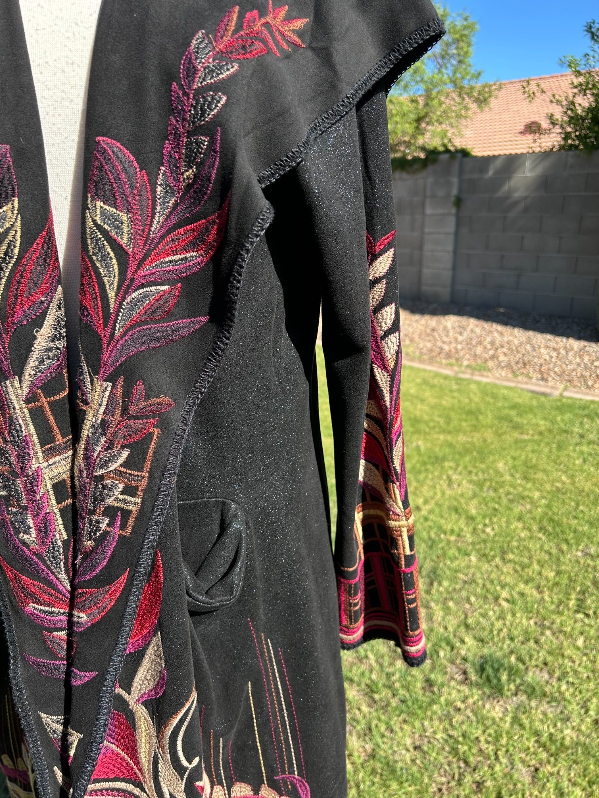 Johnny Was Biya Metallic Duster Long Cardigan Hood XL Black wEmbroidery $450 NWT