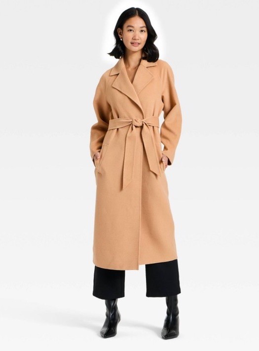 Target A New Day Women’s Double Faced Wrap Coat, Tie Front, Camel Tan Brown