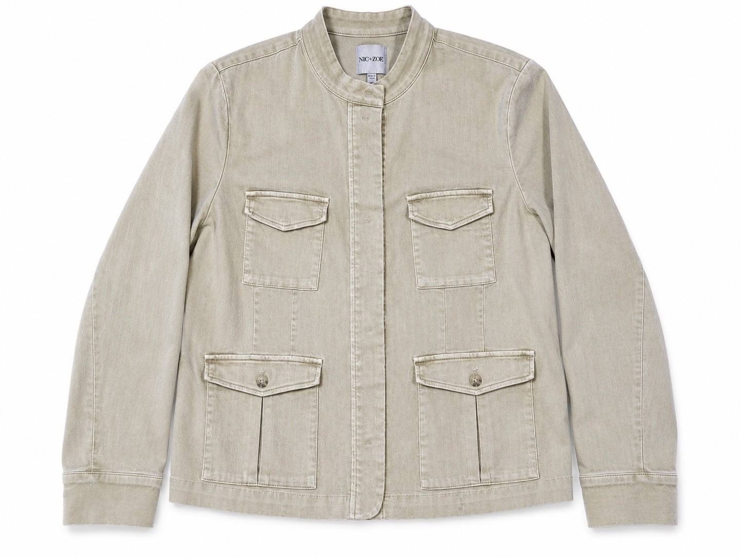 NIC+ZOE Women’s Beige Button-Front Jacket w/ Pockets Short Long Sleeve L