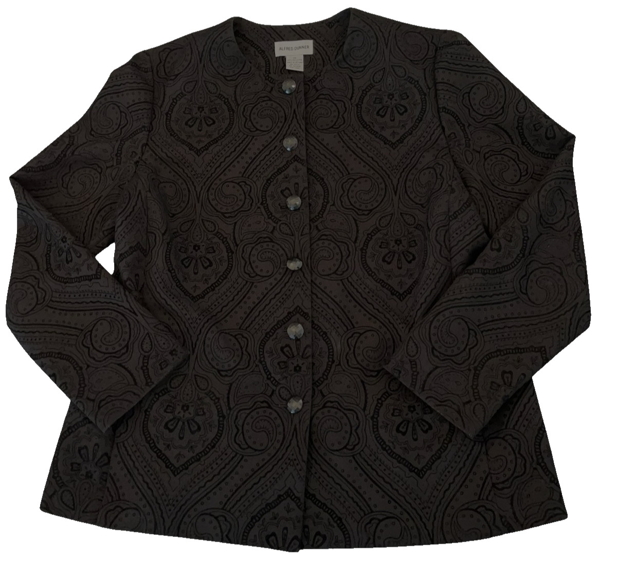Paisley Jacket Textured Womens 10 Black Button Front Long Sleeve Cardigan
