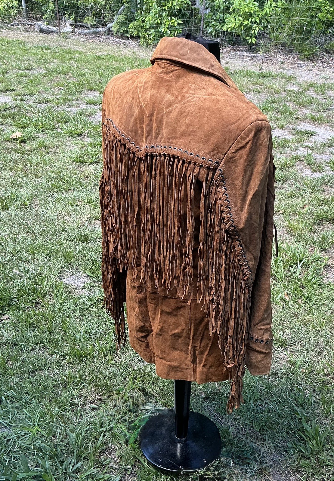 VINTAGE CRIPPLE CREEK LEATHER brown FRINGE JACKET SIZE L WESTERN SUEDE TASSEL