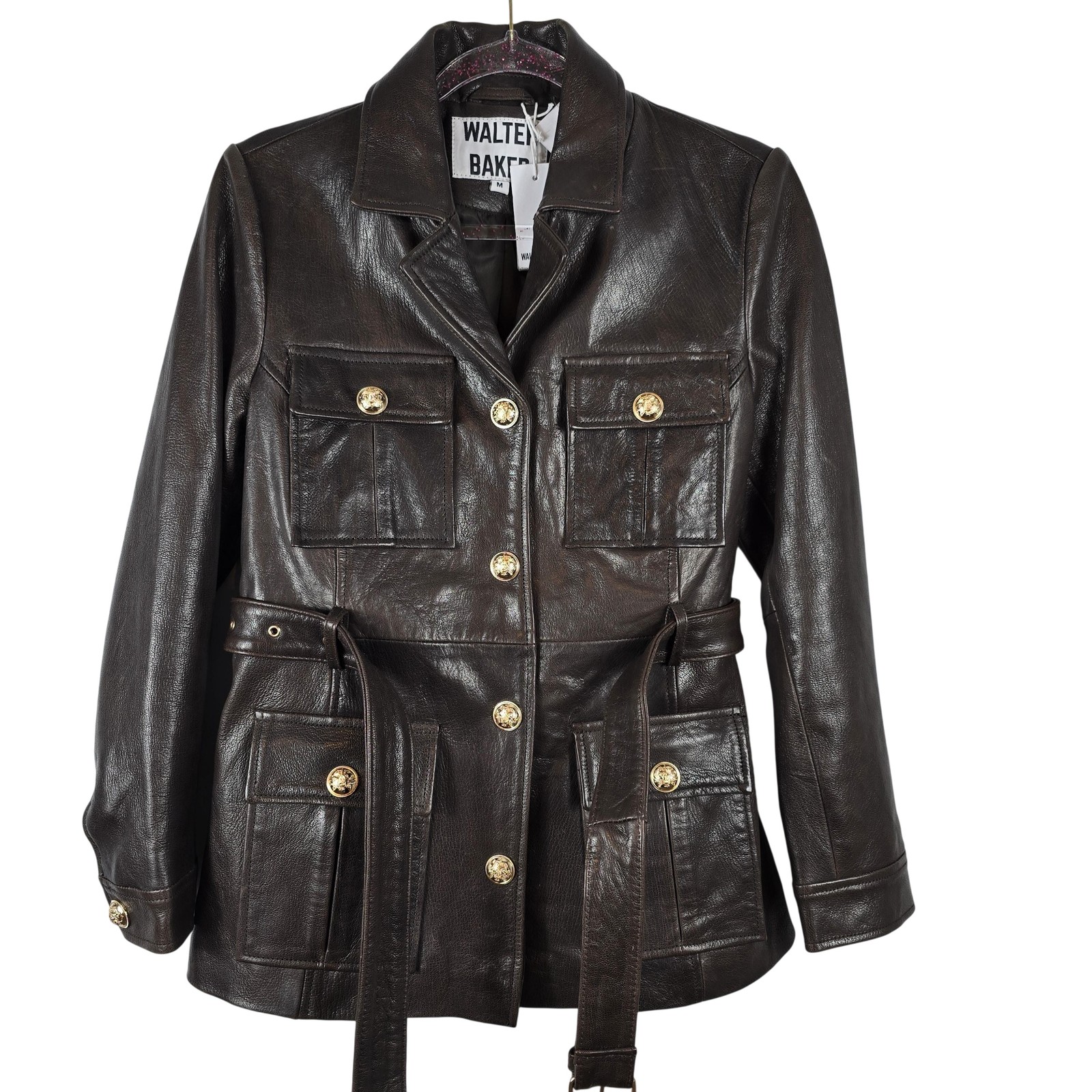 Walter Baker Womens Medium Joan Smooth Leather Luxe Belted Utility Jacket