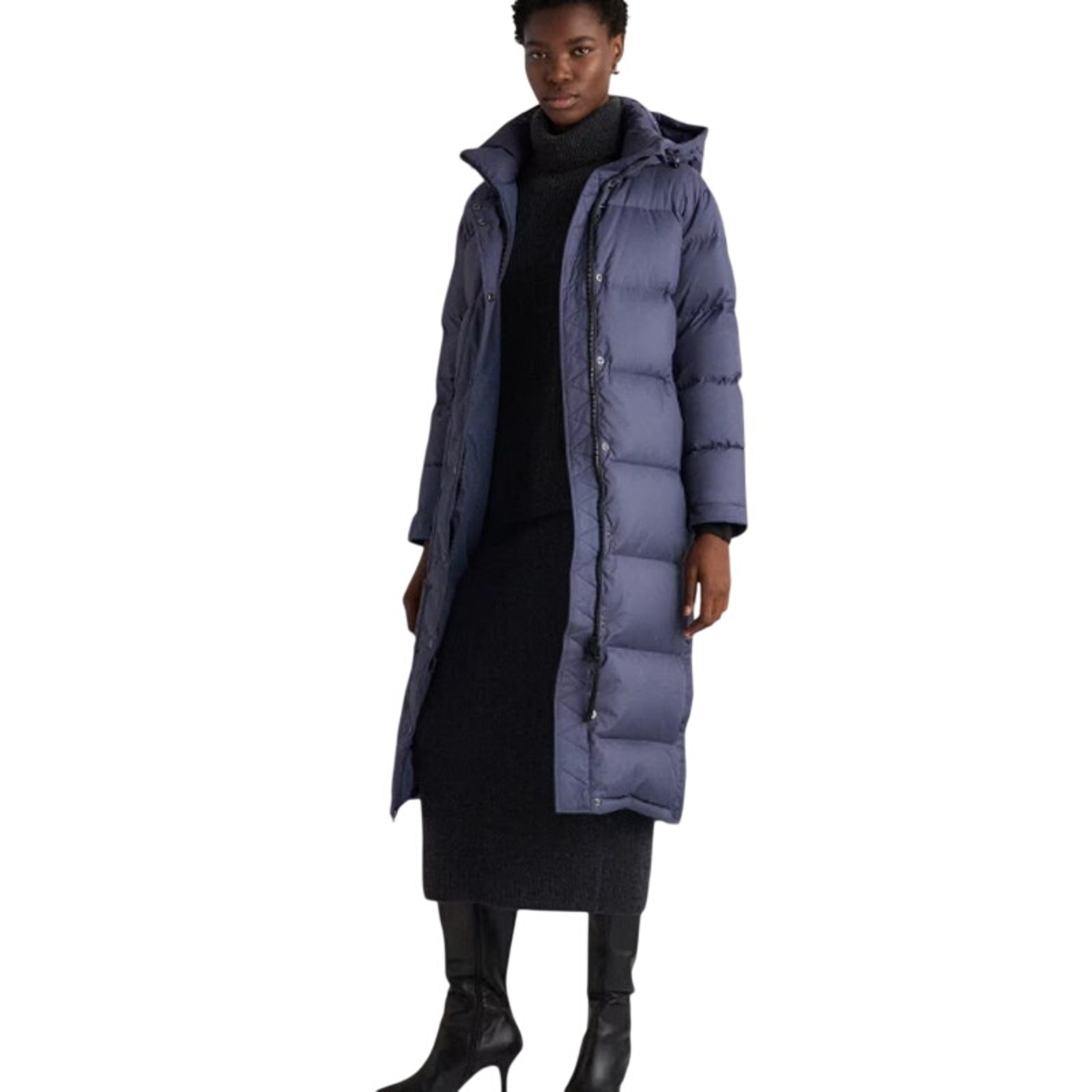 New Quince Women’s Small Responsible Down Long Puffer Coat Storm Blue 3046-31