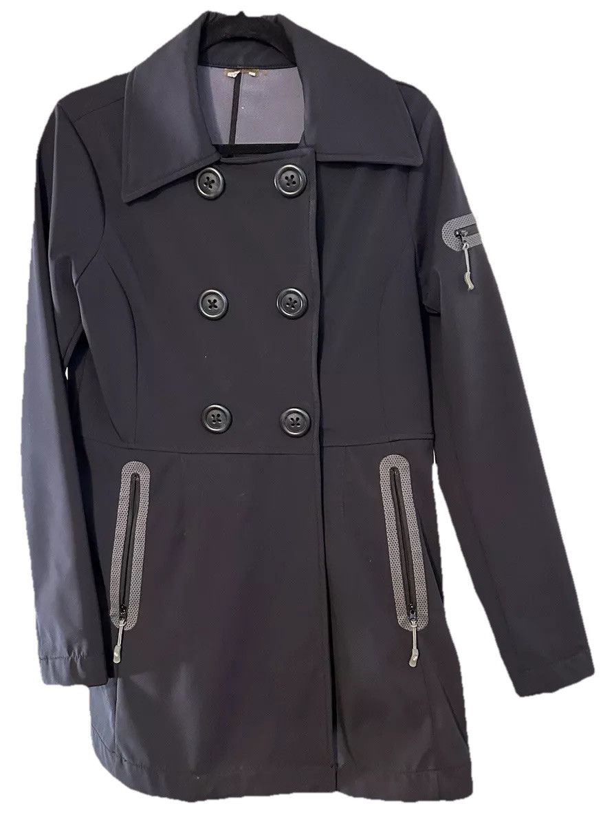 Athleta Women’s Pea Coat Double Breasted Magnetic Buttons Lined Black MED EUC