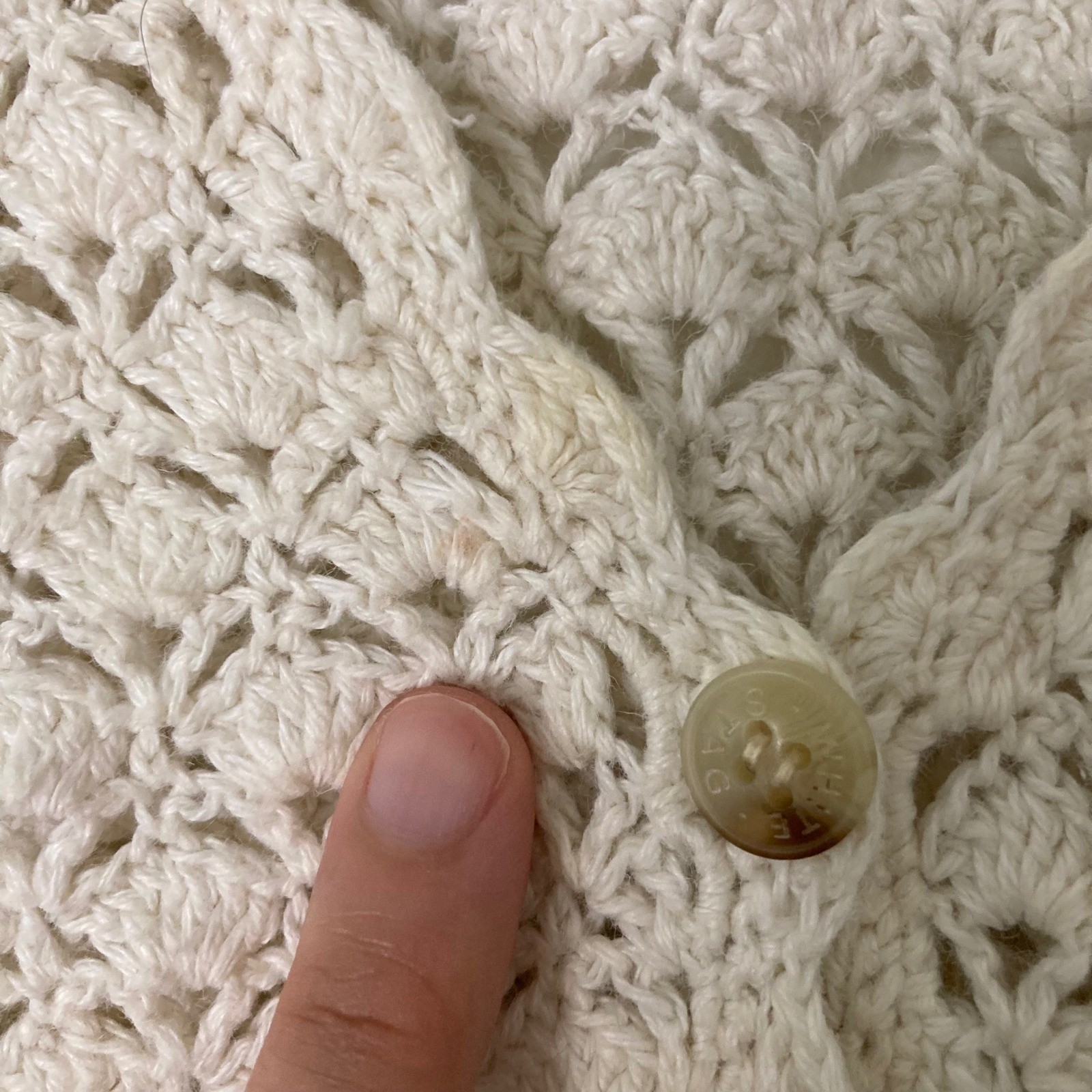 White Stag Vintage Boho Crochet Knit Vest Button Cream Ramie Cotton Cottagecore