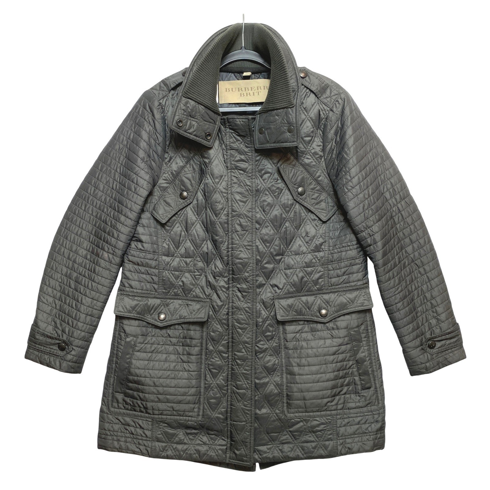 Burberry Brit Bosdale Jacket Womens XL Olive Quilted Field Nova Check Lining