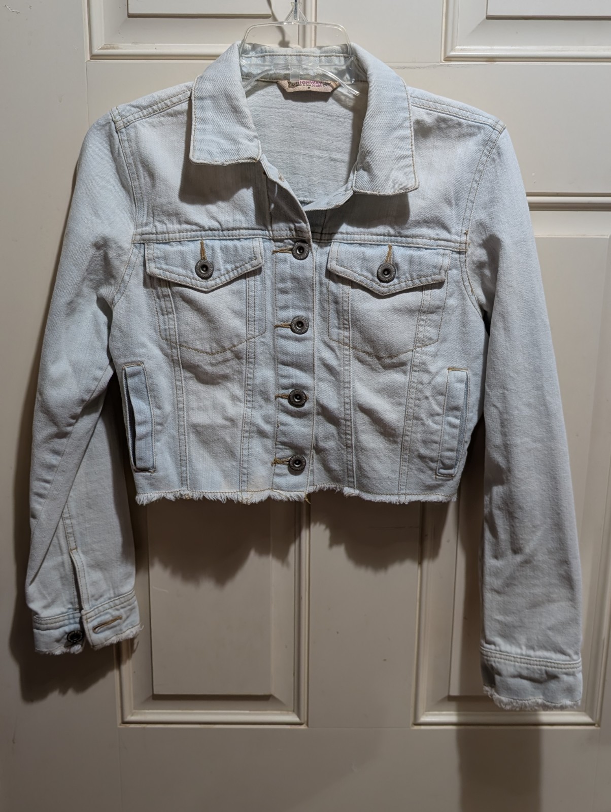 Y2K VTG HWY Jeans Light Blue Cropped Denim Jacket Button Front Pockets Juniors M