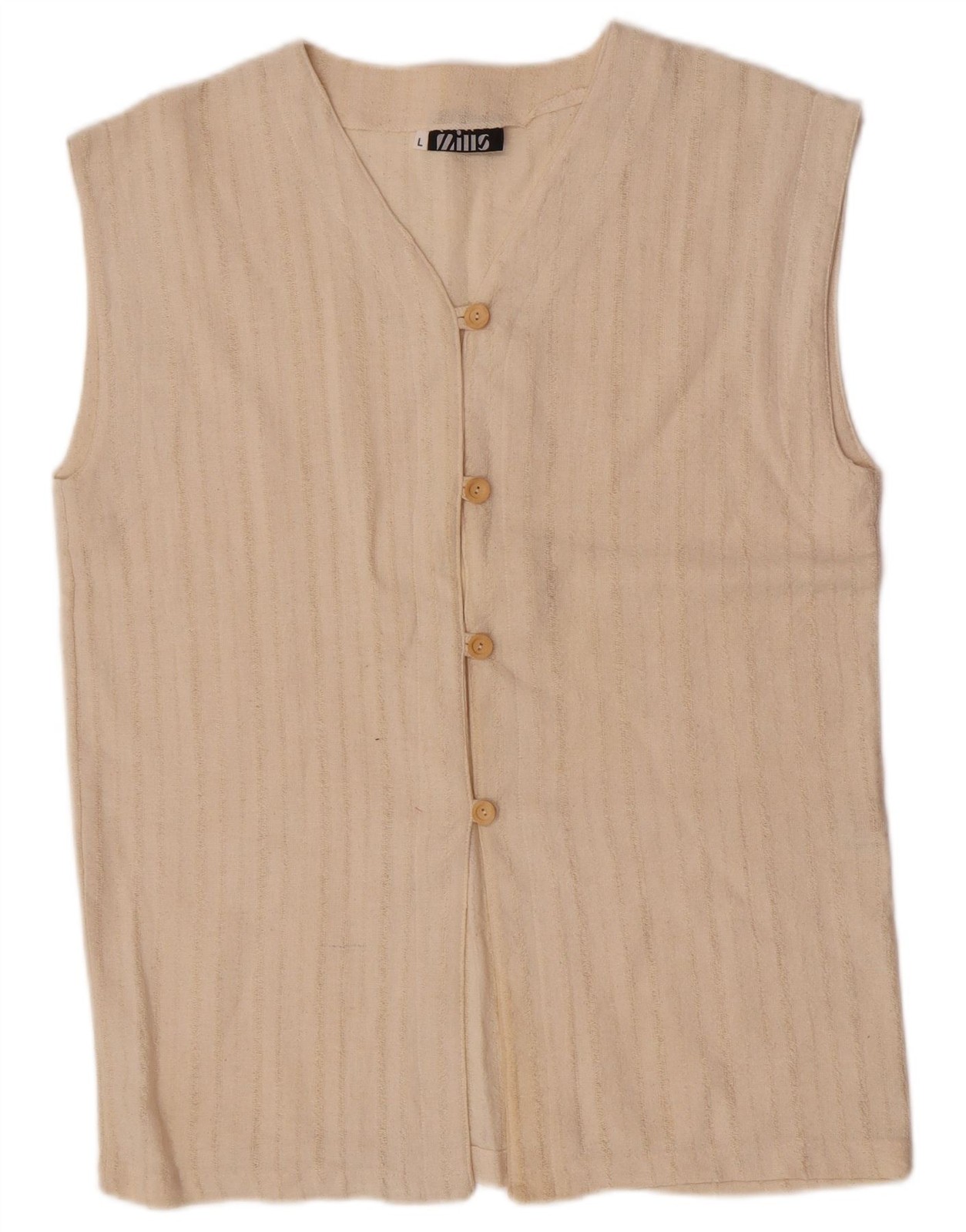 Mills Womens Gilet UK 16 Large Off White Striped Cotton DT02