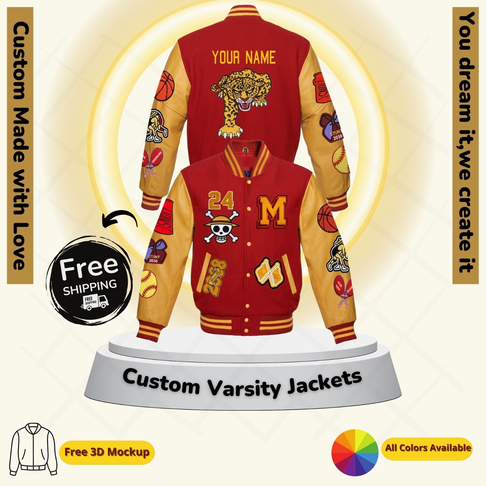Custom Varsity Jacket – Personalized Letterman Jacket – Your Name/Team/Logo