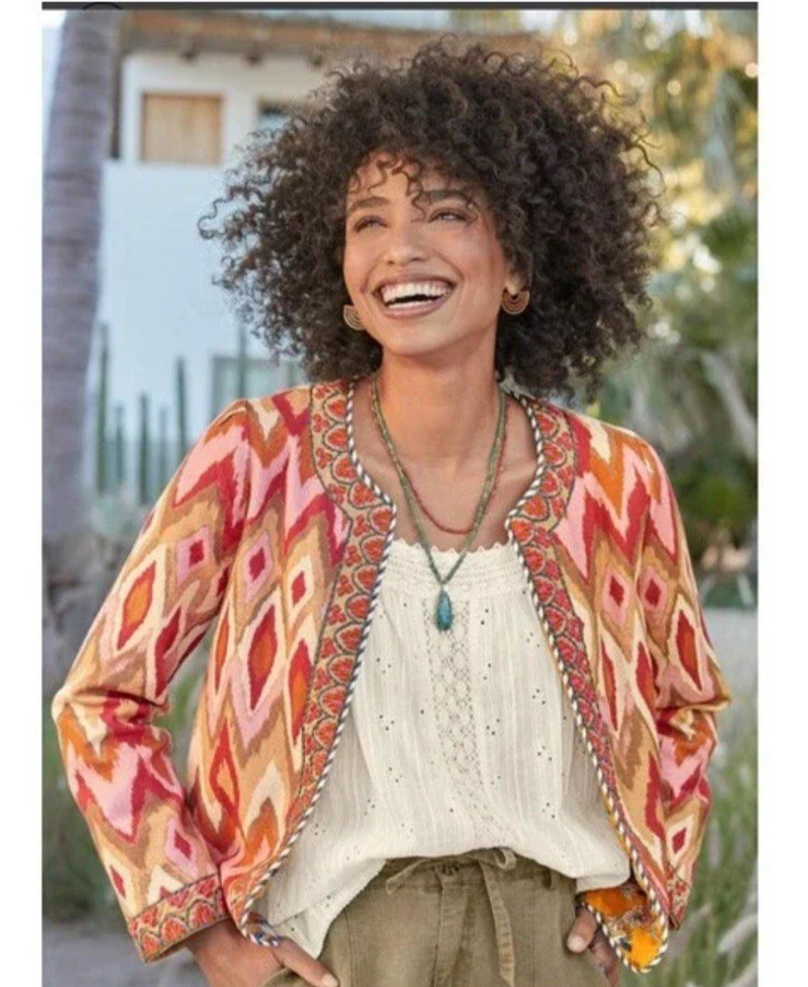 Sundance Amara Jacket Orange Geometric Cotton Embroidered Size PM Festival Boho