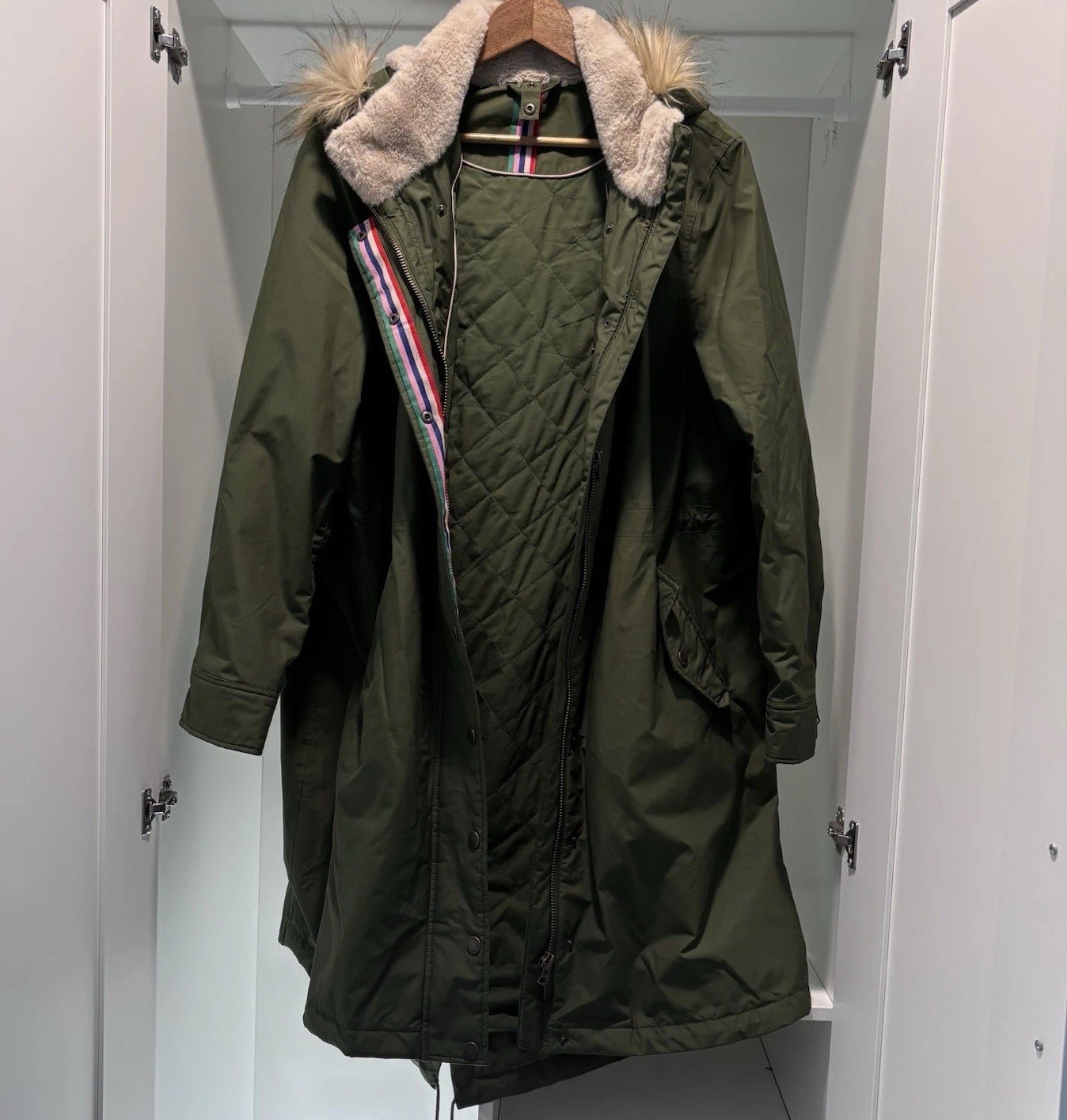 Boden Dunbar Green Hooded Parka Coat Waterproof Women’s approx size US 16 /UK 20