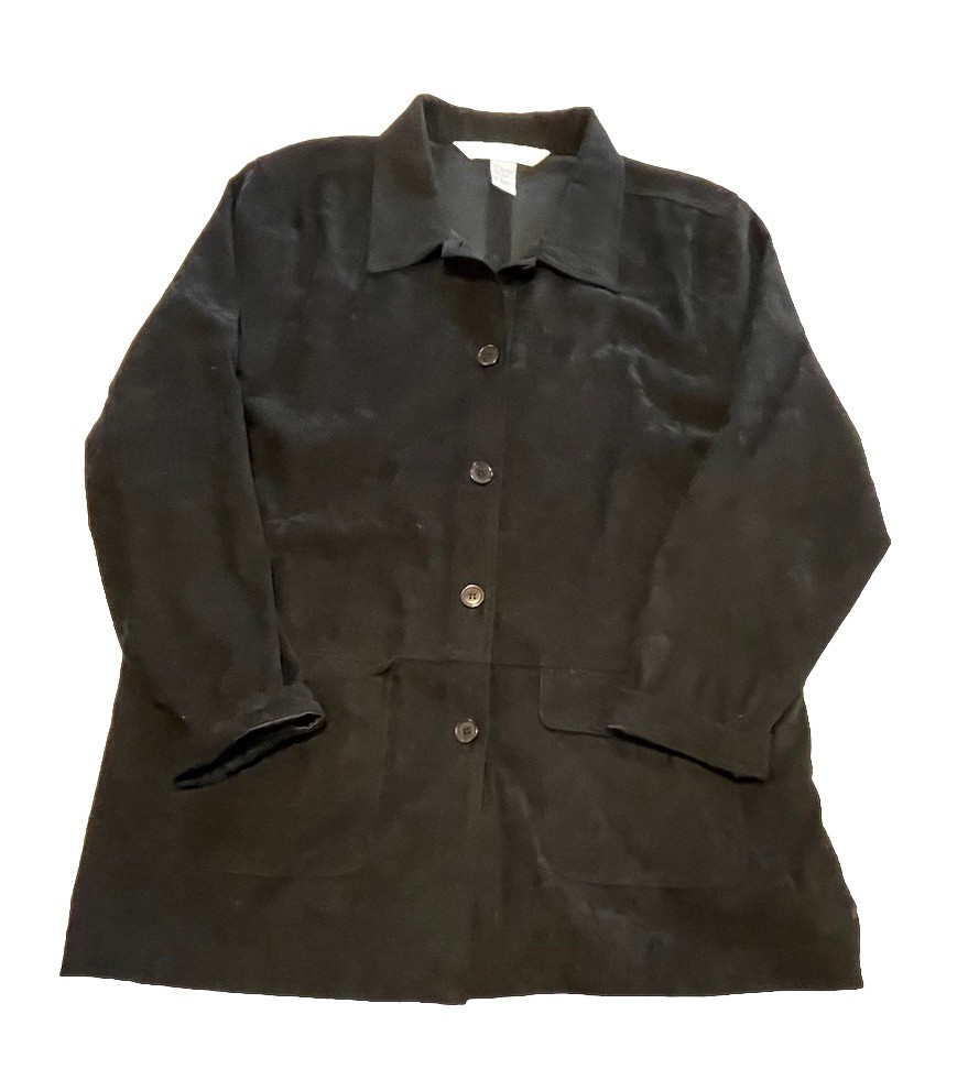 Jessica Holbrook Black Velvety Feel Jacket Size Large Pocket Button Up