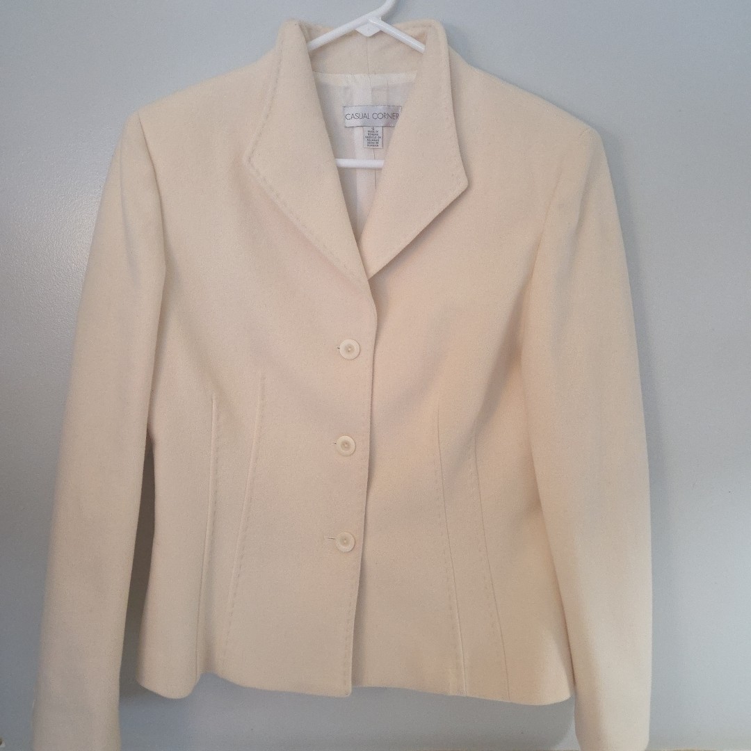 Casual Corner Women Vintage Wool Cashmere Dress Coat Cream Ivory Size 10 Romania