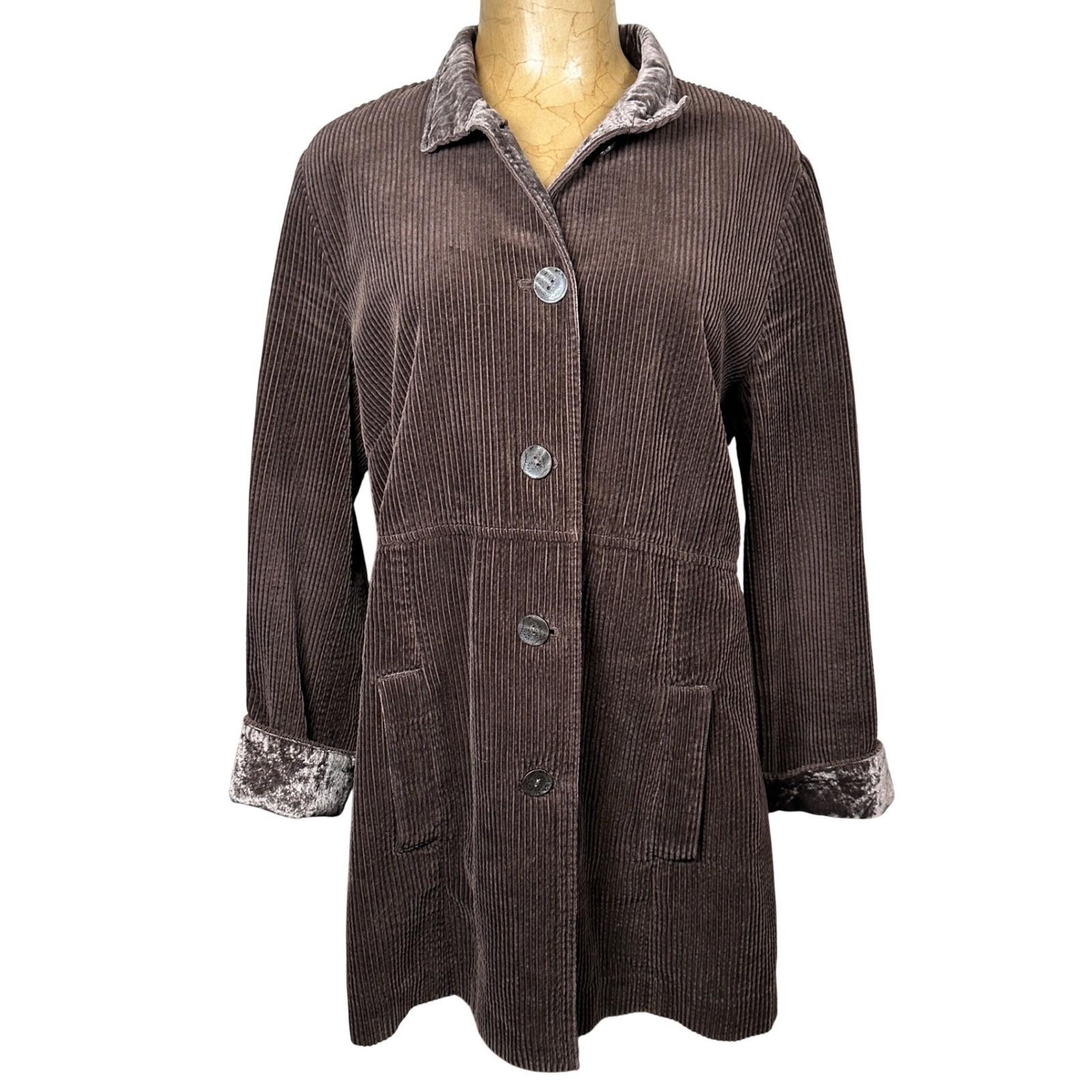 J. Jill Brown Corduroy Jacket Velvet Button 100 Cotton Coat Med Dark Academia
