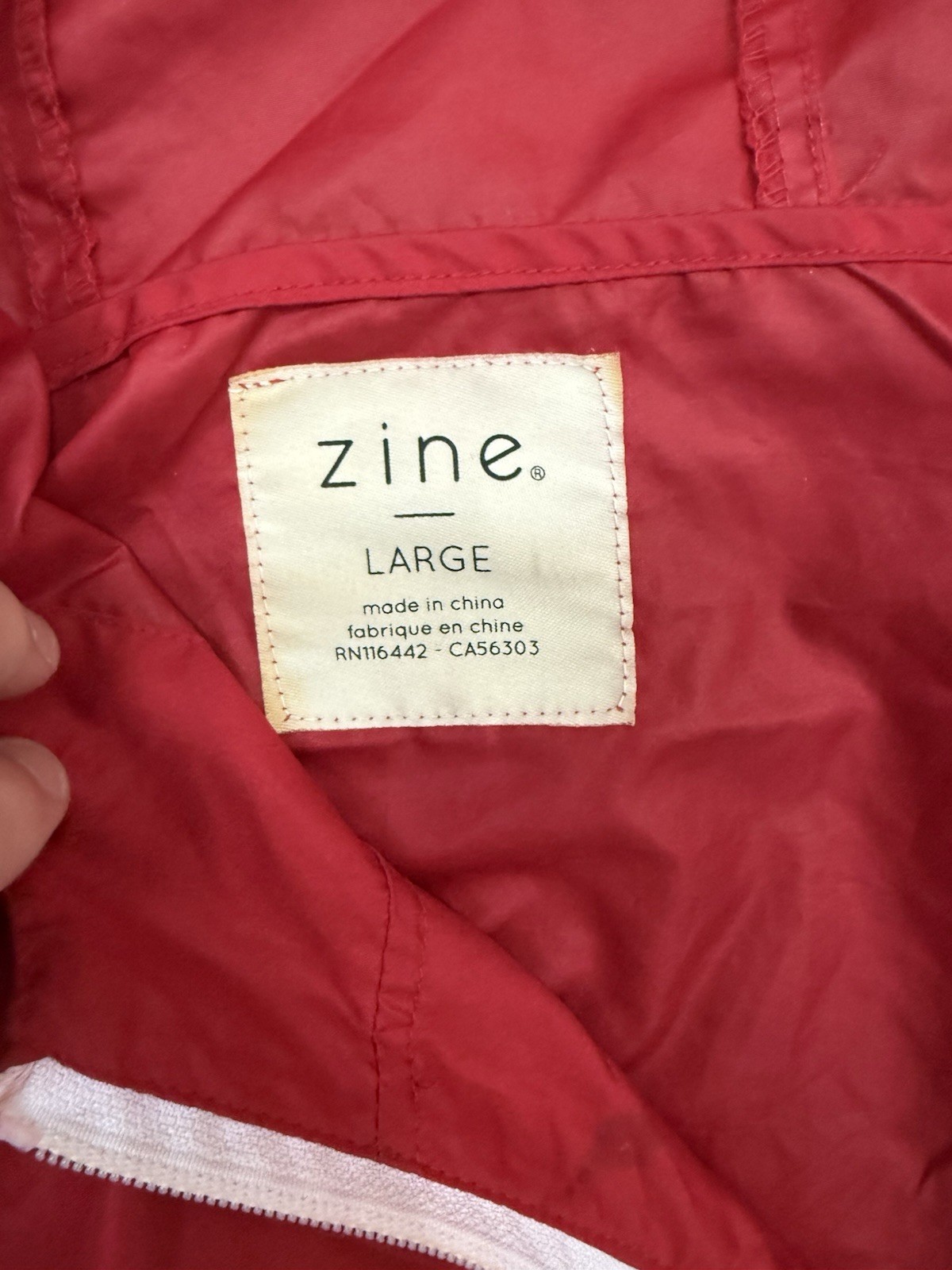 Zine Women’s Red Colorblock Hooded Windbreaker Jacket Zip Drawstring Size L