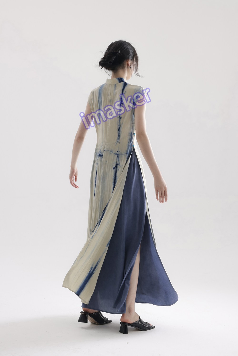 Ladies Open Slit Cheongsam New Ethnic Style Sleeveless Slimming Fit Qipao Dress