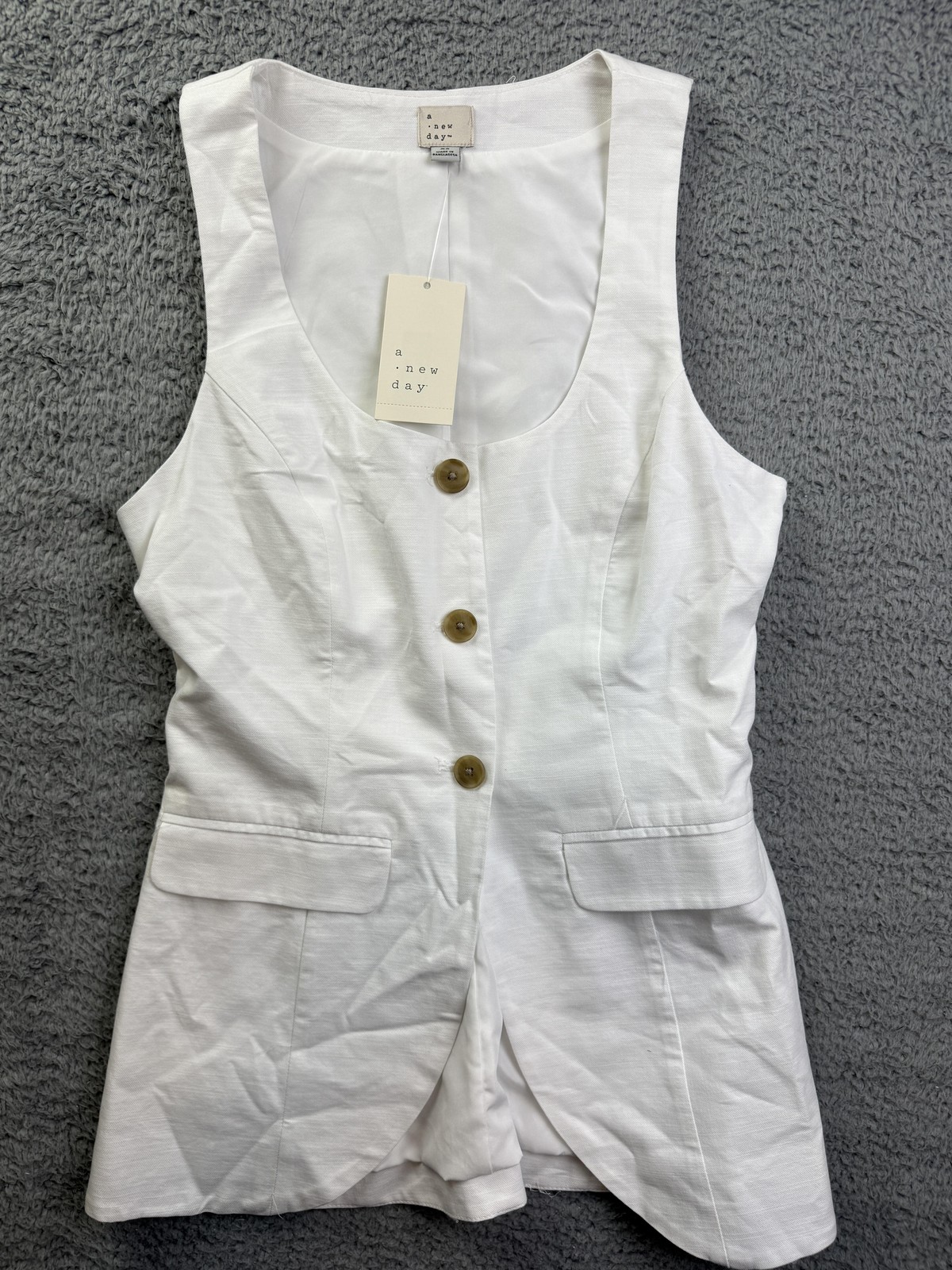 A New Day Vest Womens XS White Button Front Sleeveless Lined Jacket Work Office
