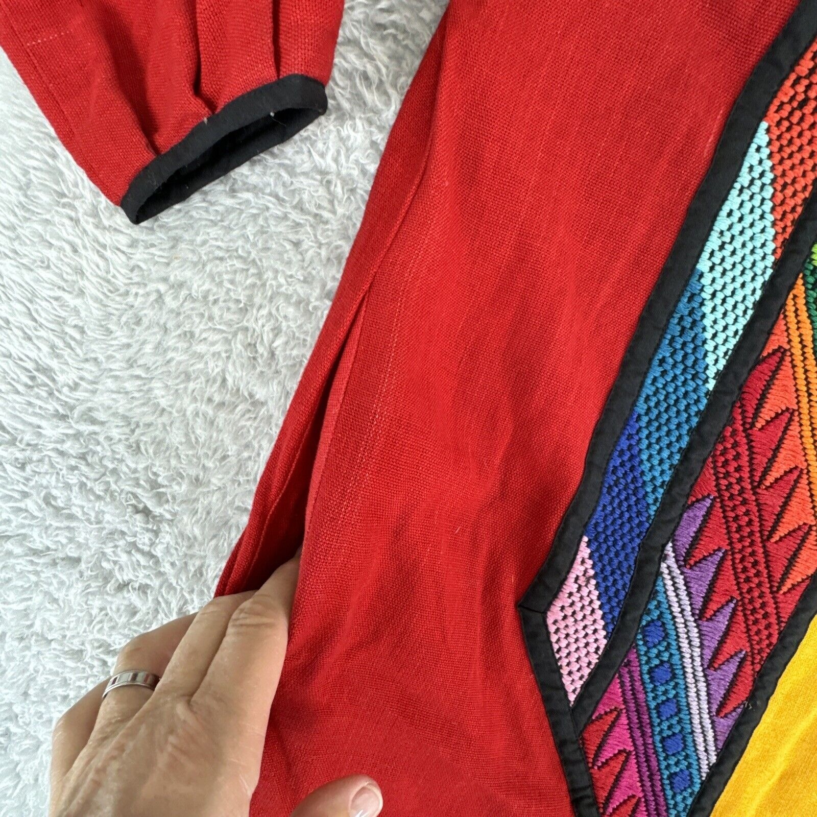 Theologos Art Kimono Shacket Vibrant Multicolored Needlepoint Design Open Front