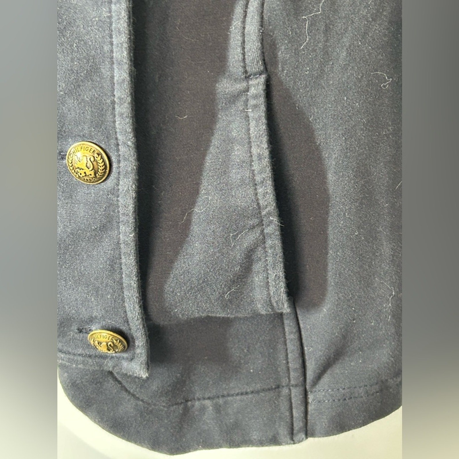 Tommy Hilfiger Military Band Jacket Womens M Navy Gold Button Cropped Cotton