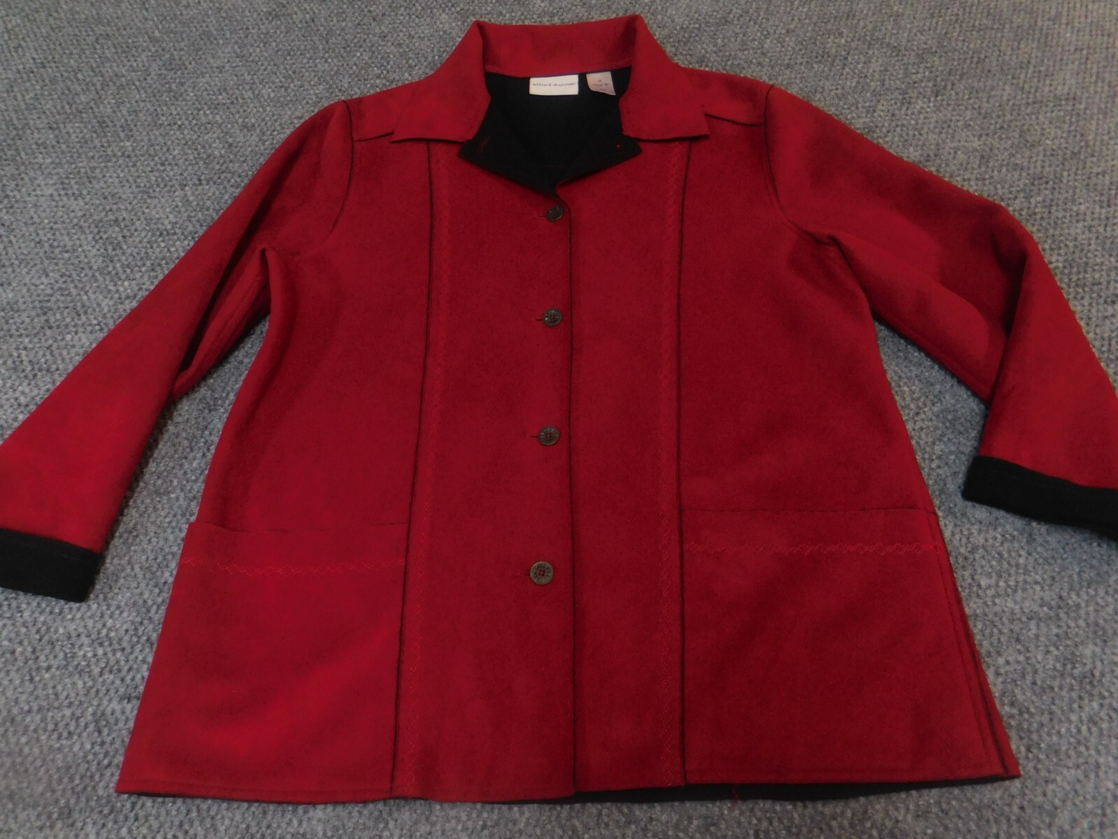 Alfred Dunner Jacket 10 Red trench coat Womens four button Designer poly