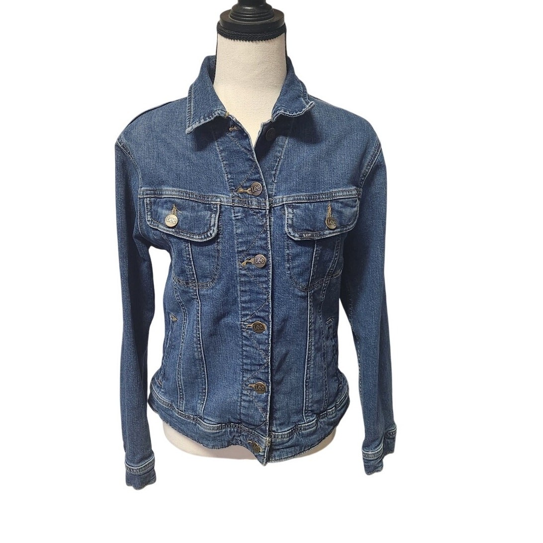 Vintage Y2K Lee Denim Jean Crop Jacket Made Egypt Women Size Small EXCL Cond