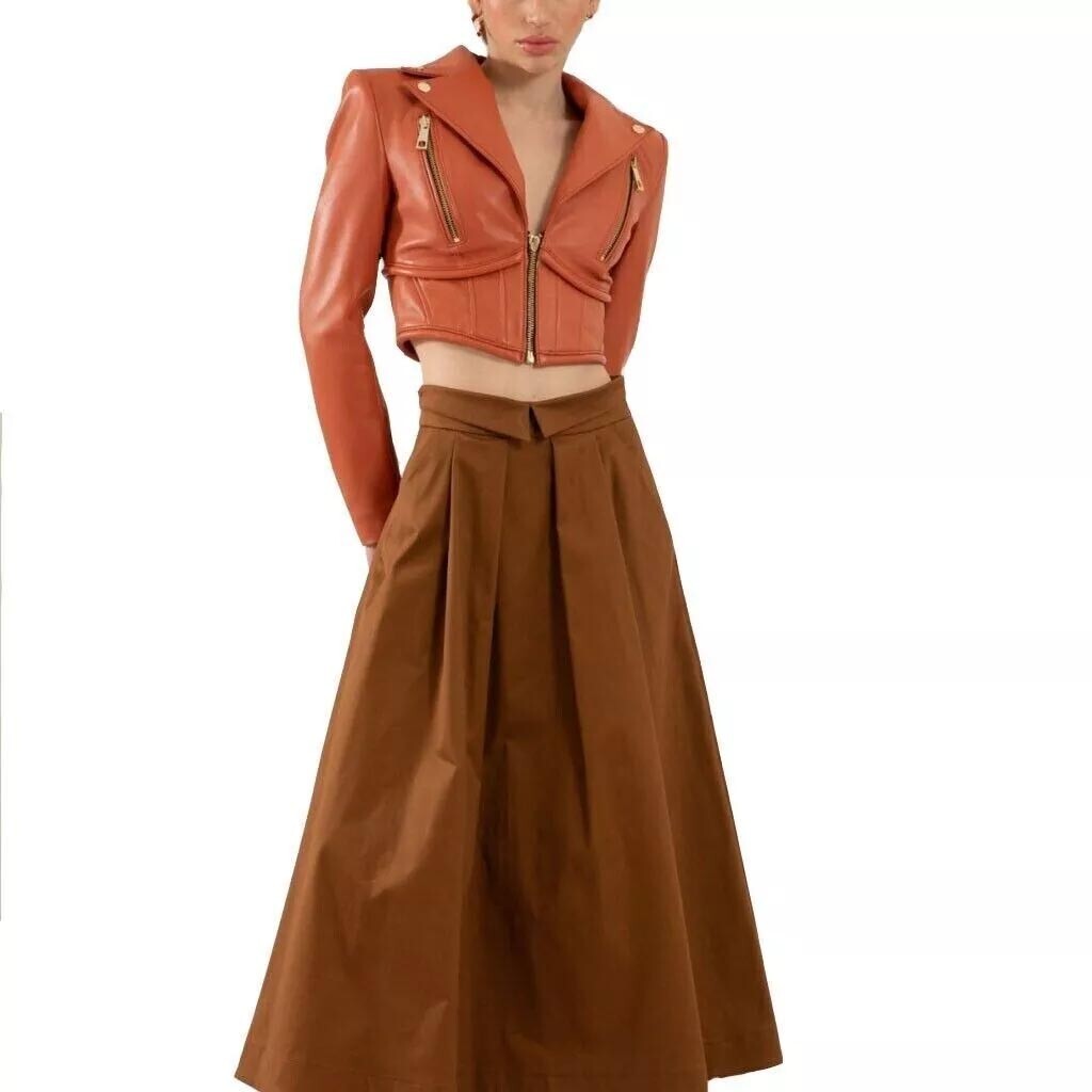 100% Genuine Brown Color Leather Cropped Jacket For Women All Sizes Available