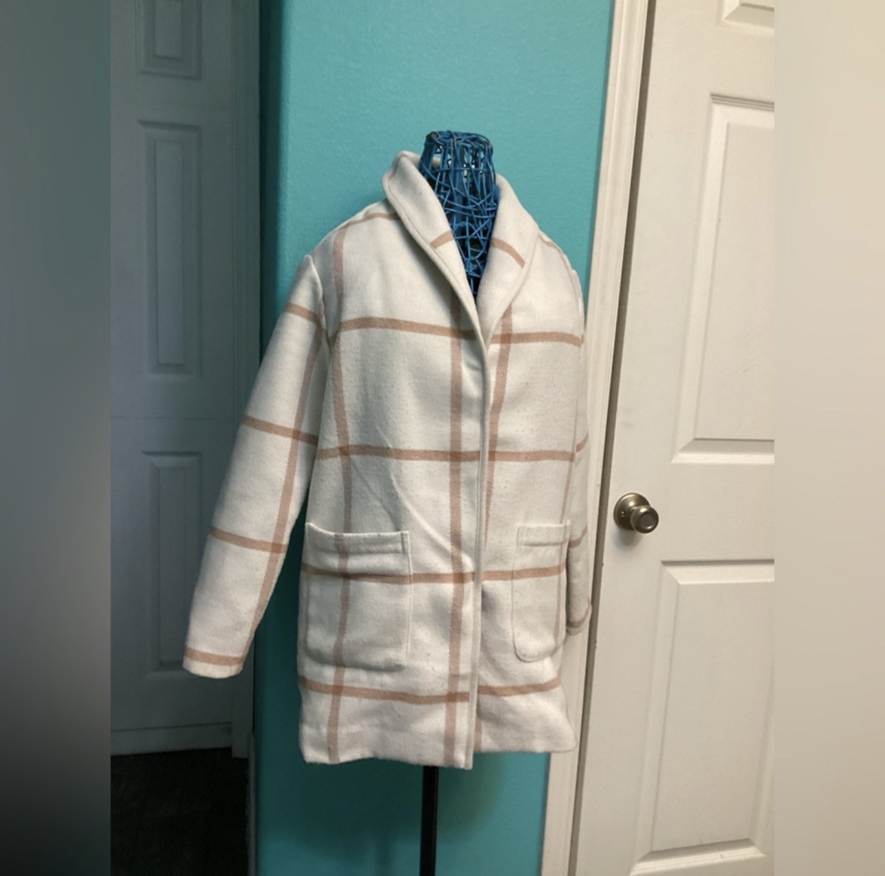 Marine Layer Windowpane Coatigan Women’s XS Shacket Cream Tan Camel