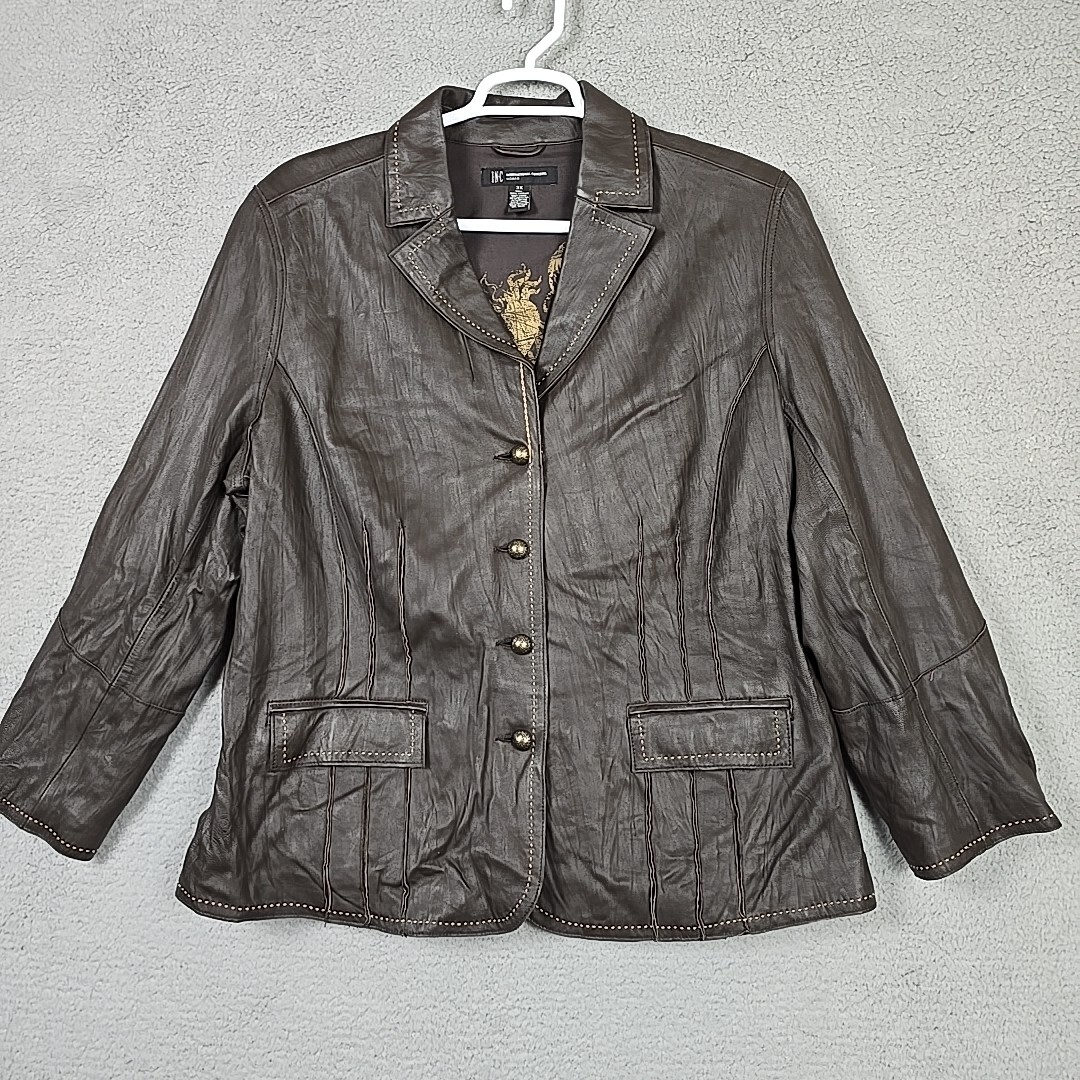 INC INTERNATIONAL CONCEPTS Size 3X Brown 100% Genuine Leather Jacket