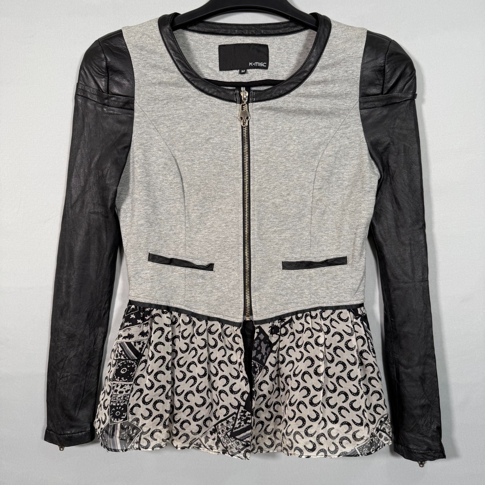 Women Stylish Jacket Rare M Skull Zip Multiple Layers Faux Leather Small Arm Wth