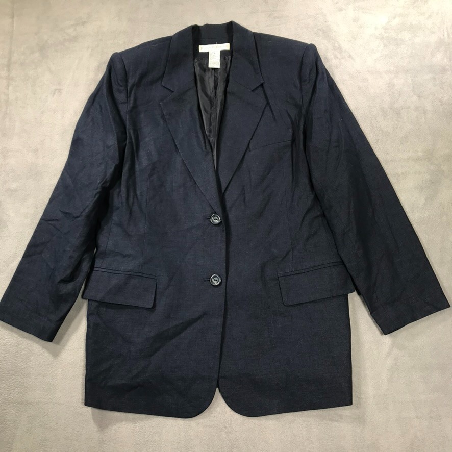 Vintage Jessica Holbrook Blazer Womens 16 Blue Linen Blend Jacket Career Office