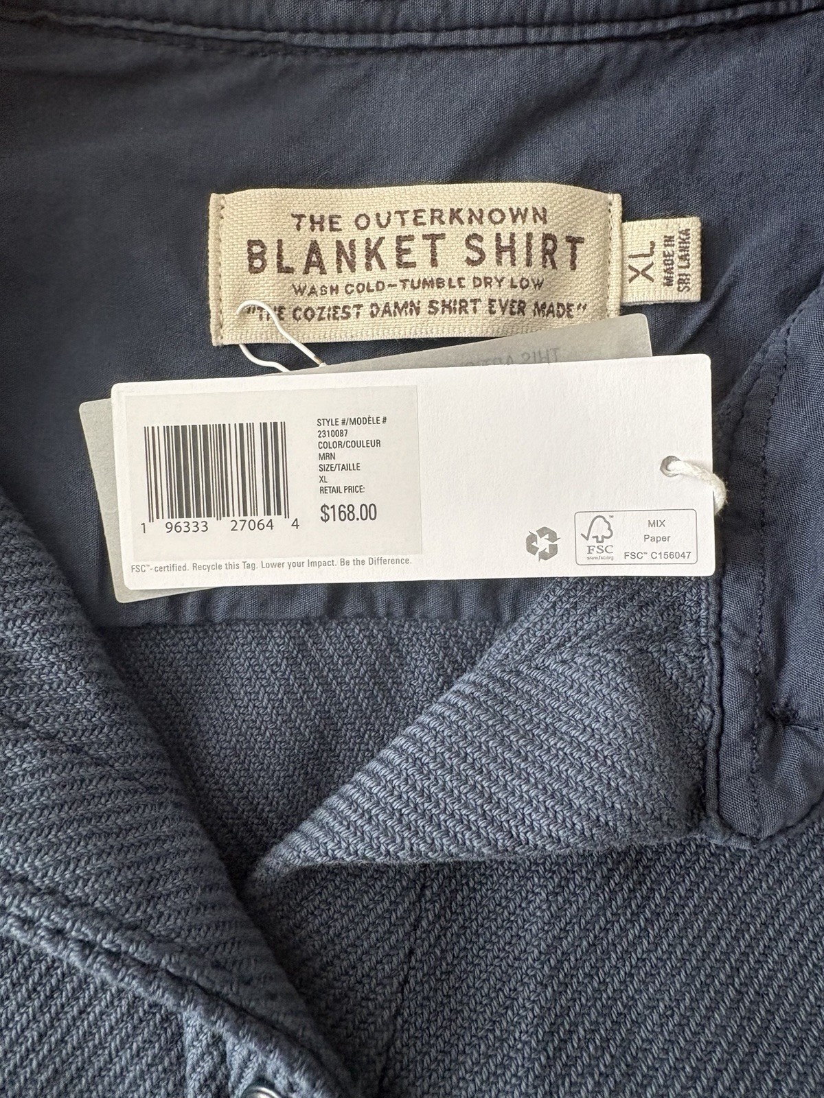 Outerknown Chroma Blanket Shirt Women’s XL Marine Solid Long Sleeve