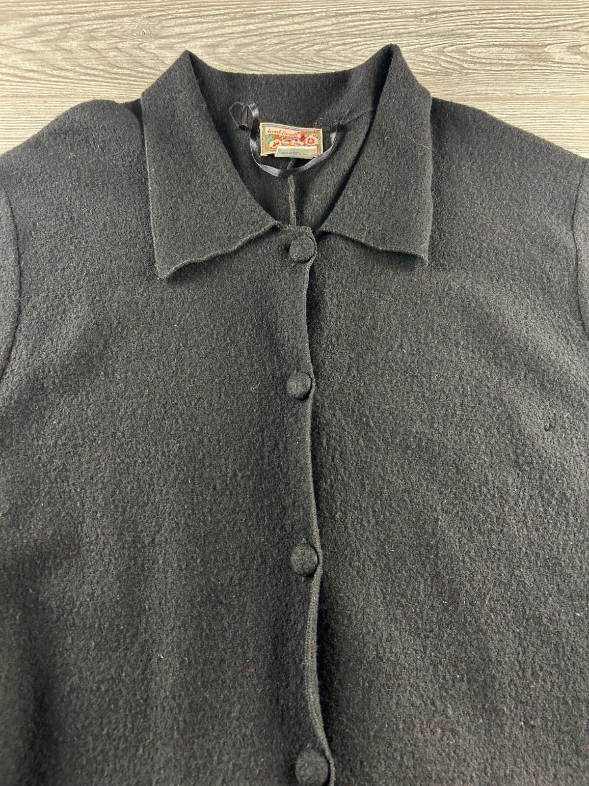 April Cornell Women’s Size ML Black Wool Women’s Coat Button Up Long Tie Waist