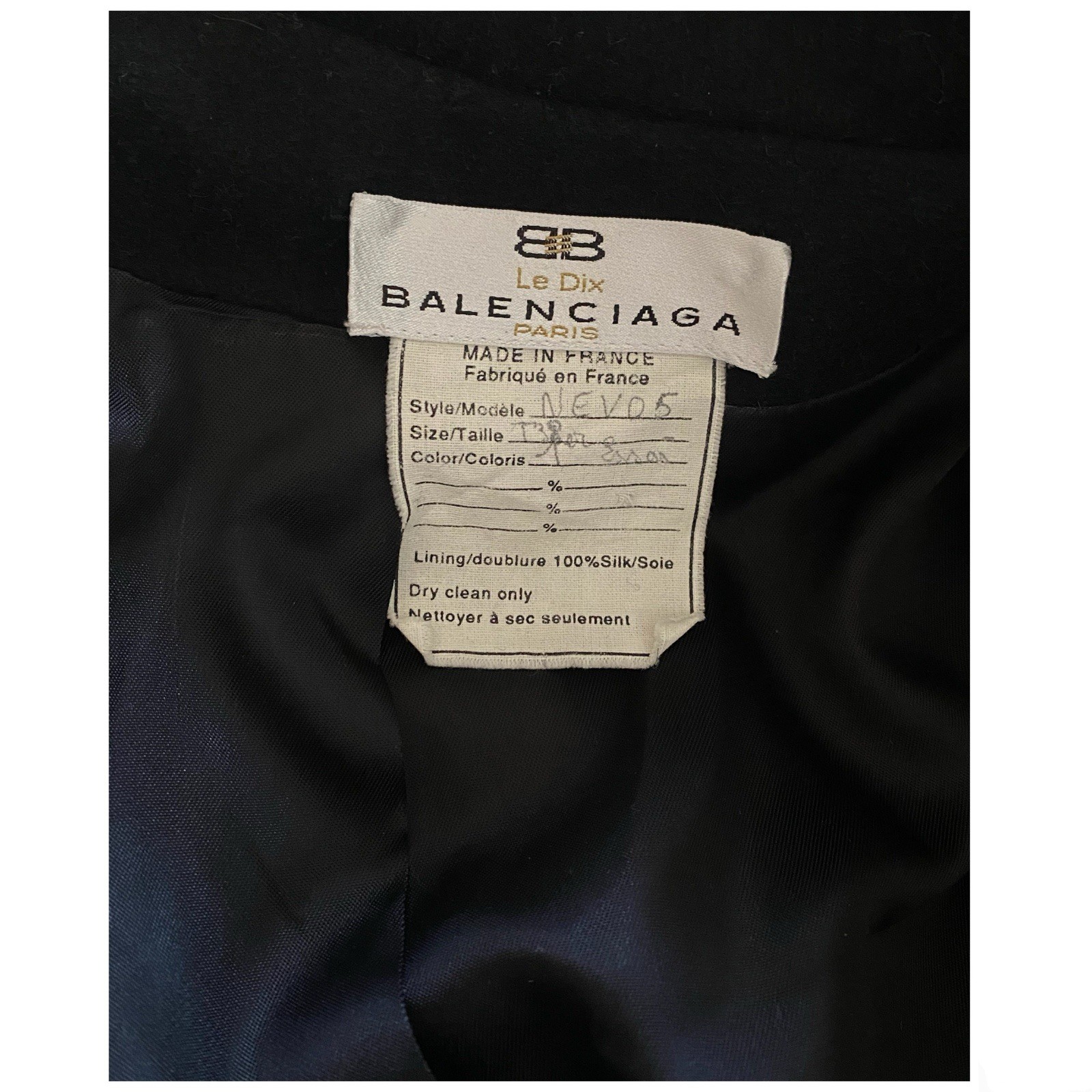 Vintage Le Dix Balenciaga Paris Wool Tailored Black Long Coat Rare Collectible