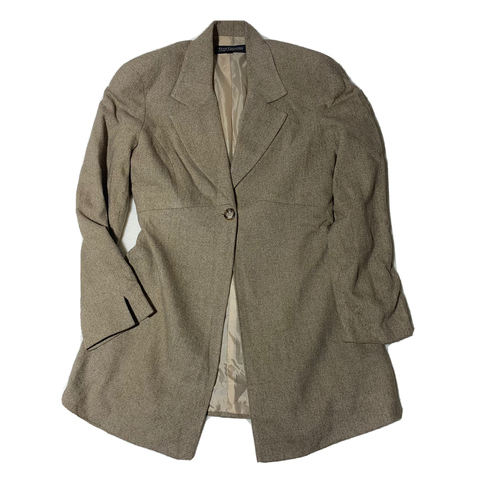 Vtg Guess Collection Long Sleeve One Button Sport Coat Blazer Herringbone Sz 4