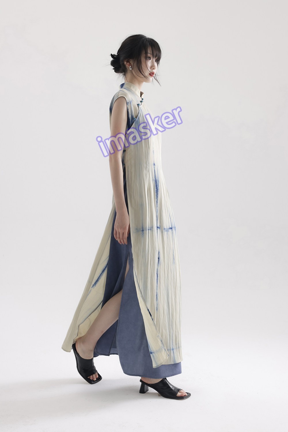 Ladies Open Slit Cheongsam New Ethnic Style Sleeveless Slimming Fit Qipao Dress