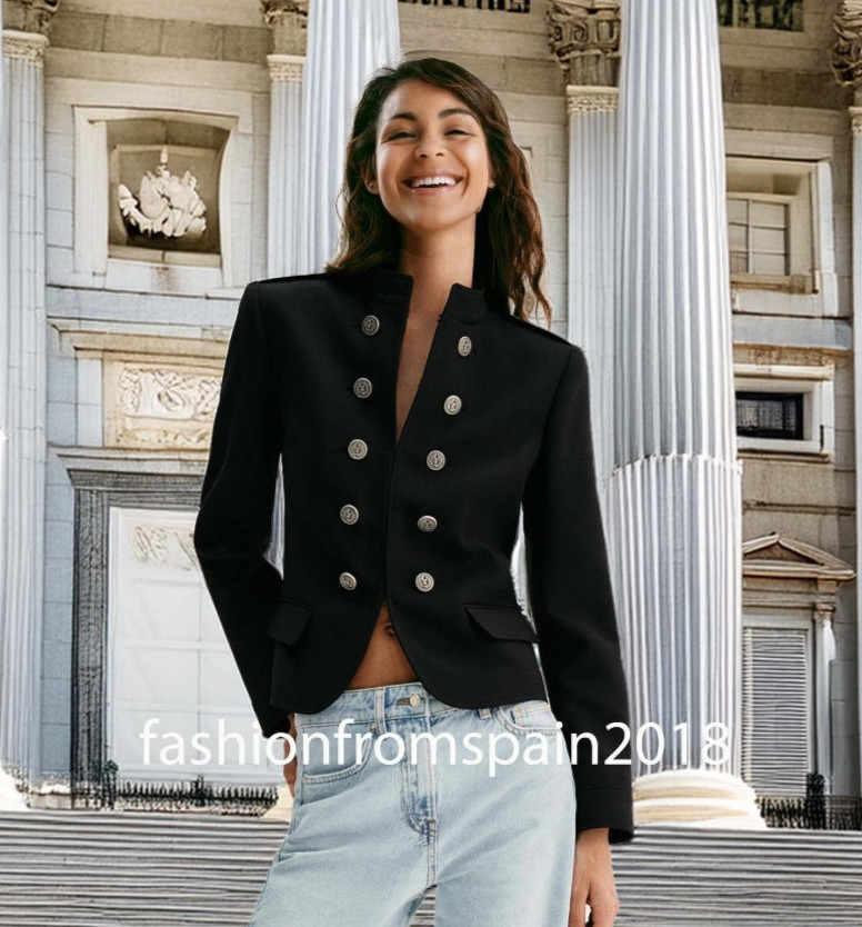 ZARA NEW WOMAN FITTED JACKET WITH SHOULDER PADS AND BUTTONS BLACK 2811/593/800