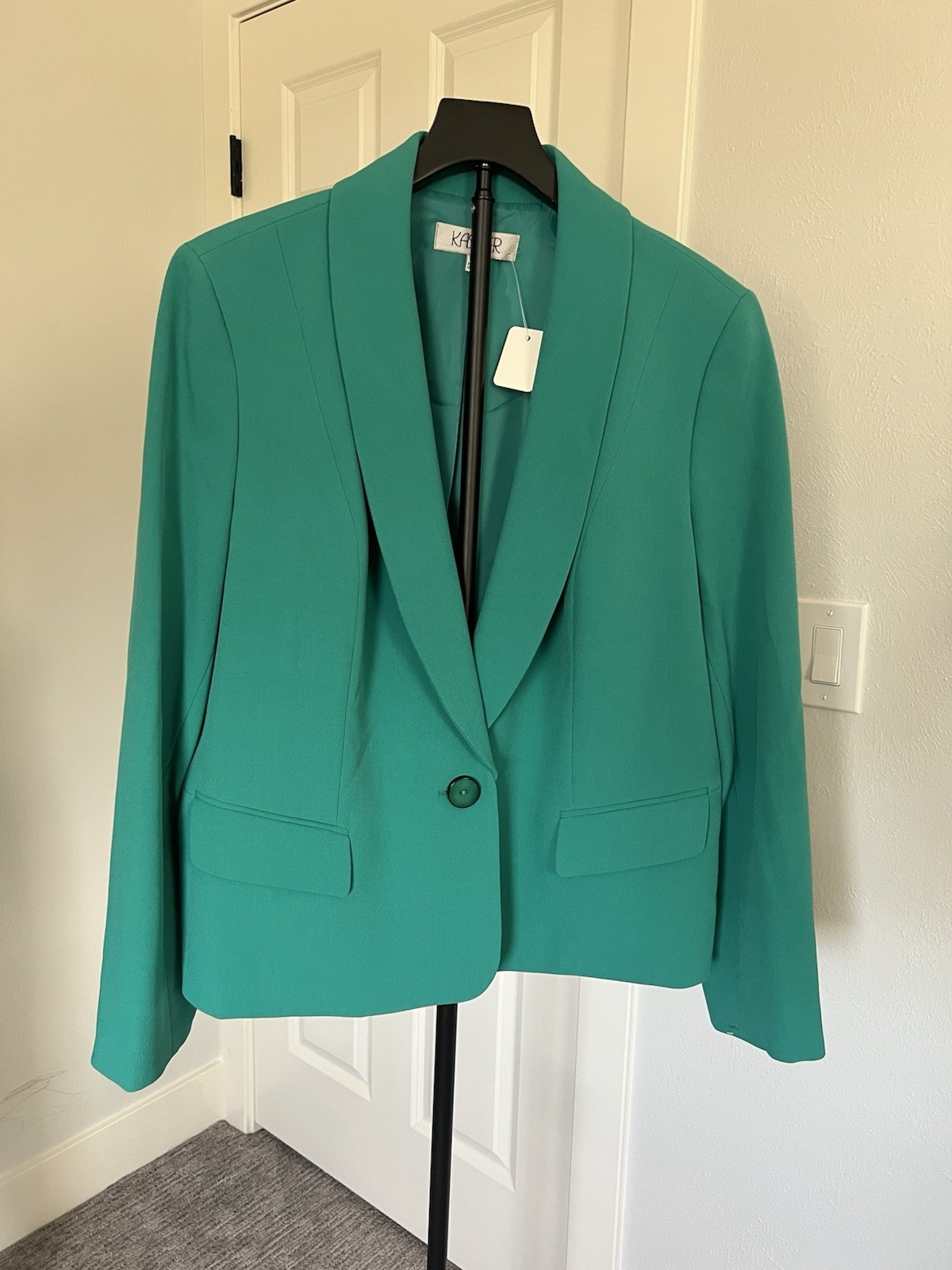 Kasper Green Button Blazer Jacket, Pockets, Lined, Stretch, Short, Women’s 18