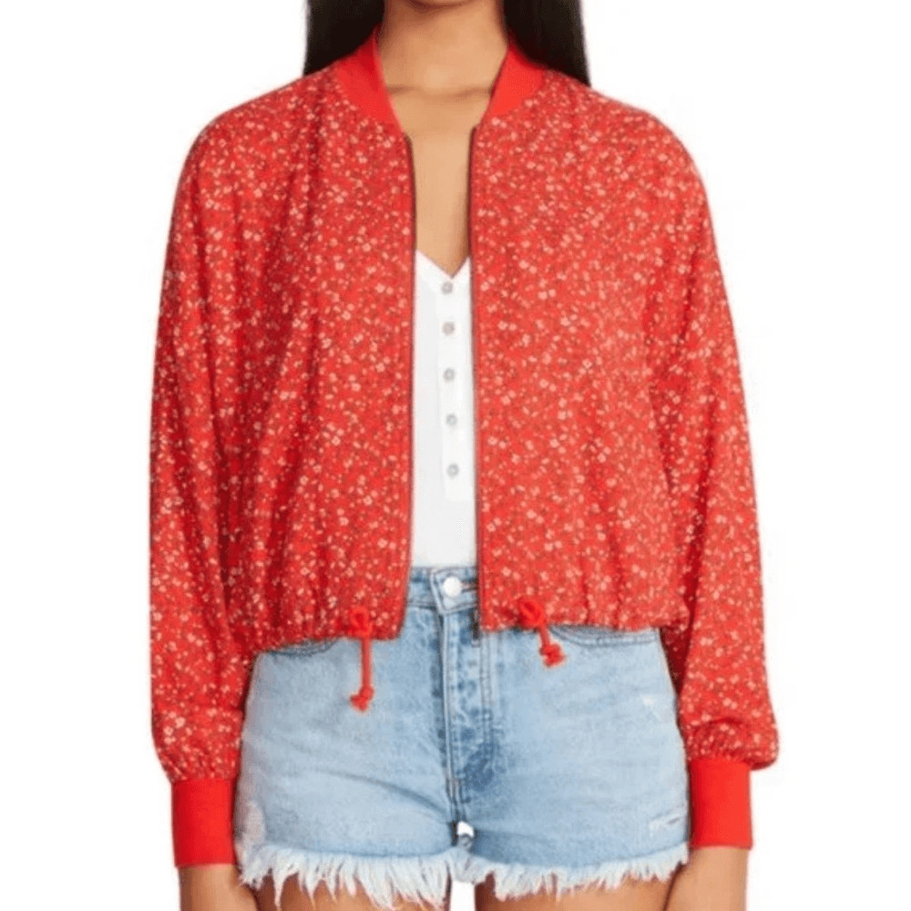 BB Dakota Steve Madden Women’s XL Red Floral Bomber Jacket Lightweight Zip Up
